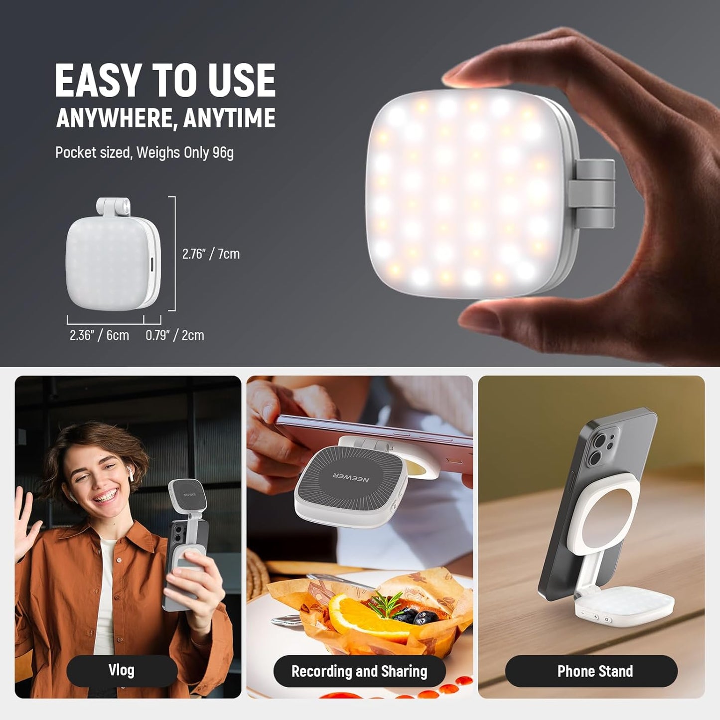 NEEWER ENTRY LEVEL VERSION Magnetic Selfie Light Compatible with MagSafe iPhone, 4 Mode CRI95+ 914lx 1.5W Plastic Folding Small LED Phone Fill Ring Lighting for Recording Makeup Video Conference,NL40R