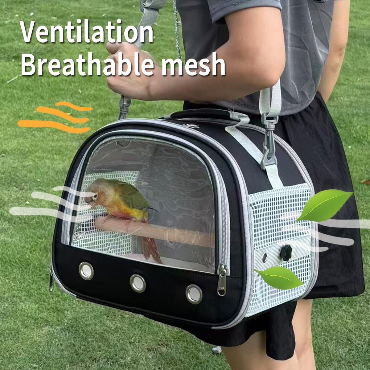 Bird Carrier,Bird Cage Parakeet Parrot Budgie Carrier Backpack for Small Birds, Travel Bird Cages with Perch, Transparent Ventilation Cockatiels, Pet Carrier for Outdoor Use(Yellow) (Black)