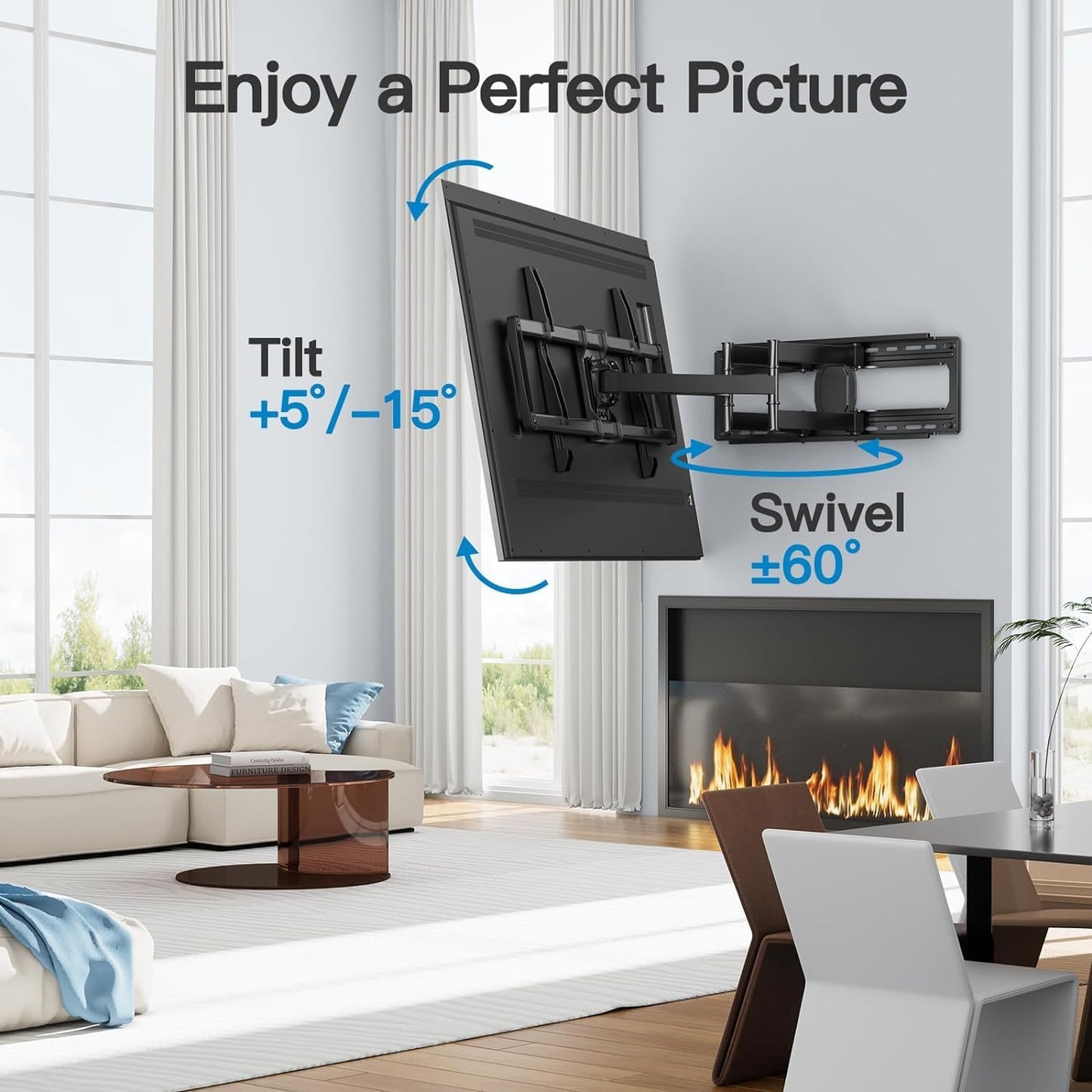 PERLESMITH Full Motion TV Wall Mount for 50-90 in TVs, Super Load-Bearing up to 165lbs, TV Mount Bracket with Dual Articulating Arms Swivel Tilt Extension, Max VESA 800x400mm, Fits 16” to 24" Studs