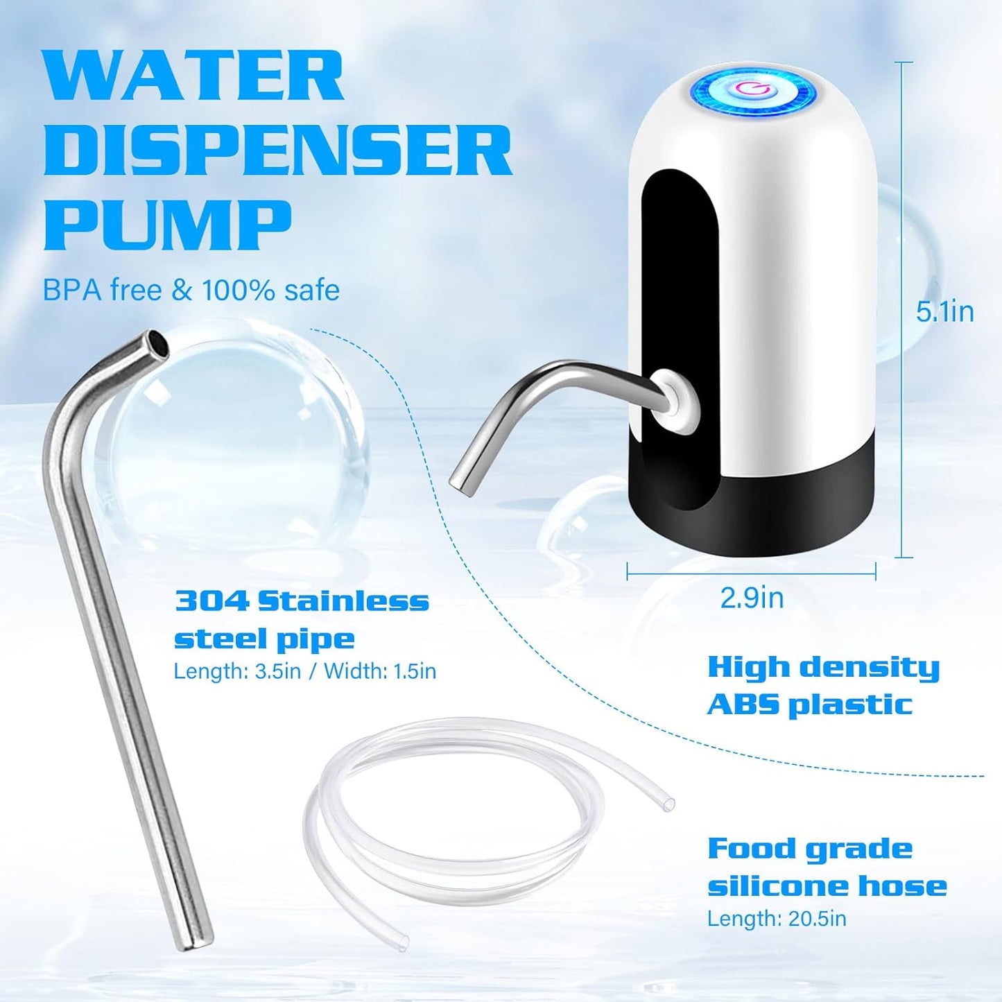 5 Gallon Water Dispenser Pump Rechargeable, Water Dispenser for 5 Gallon Bottle Bottom Loading, Portable USB Charging Automatic Drinking Mini Water Jug Dispenser