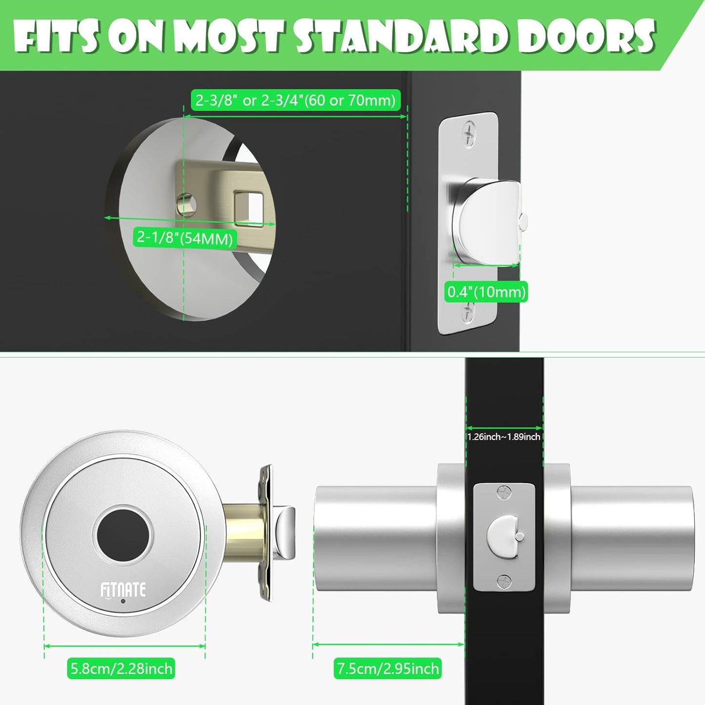 FITNATE Fingerprint Door Knob, Smart Biometric Door Lock with App Control, Keyless Entry Door Knob with Bluetooth Digital Code, Touch to Open Knob for Bedroom,Home,Hotel,Office, Black