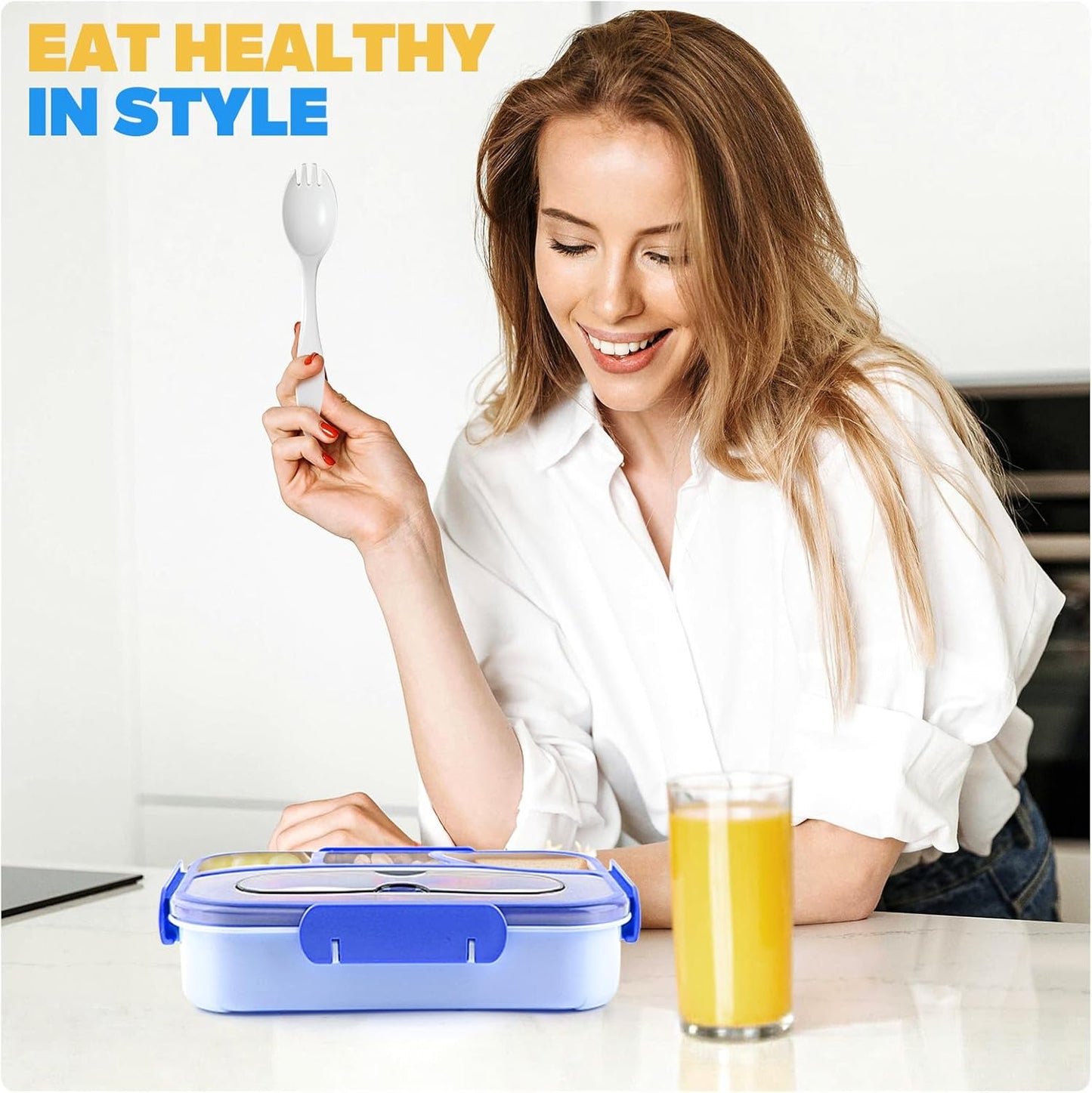 Bento Box Adult Lunch Box with 4-Compartment Leakproof Lunch Containers Microwave and Dishwasher Safe Bento Box with Spoon