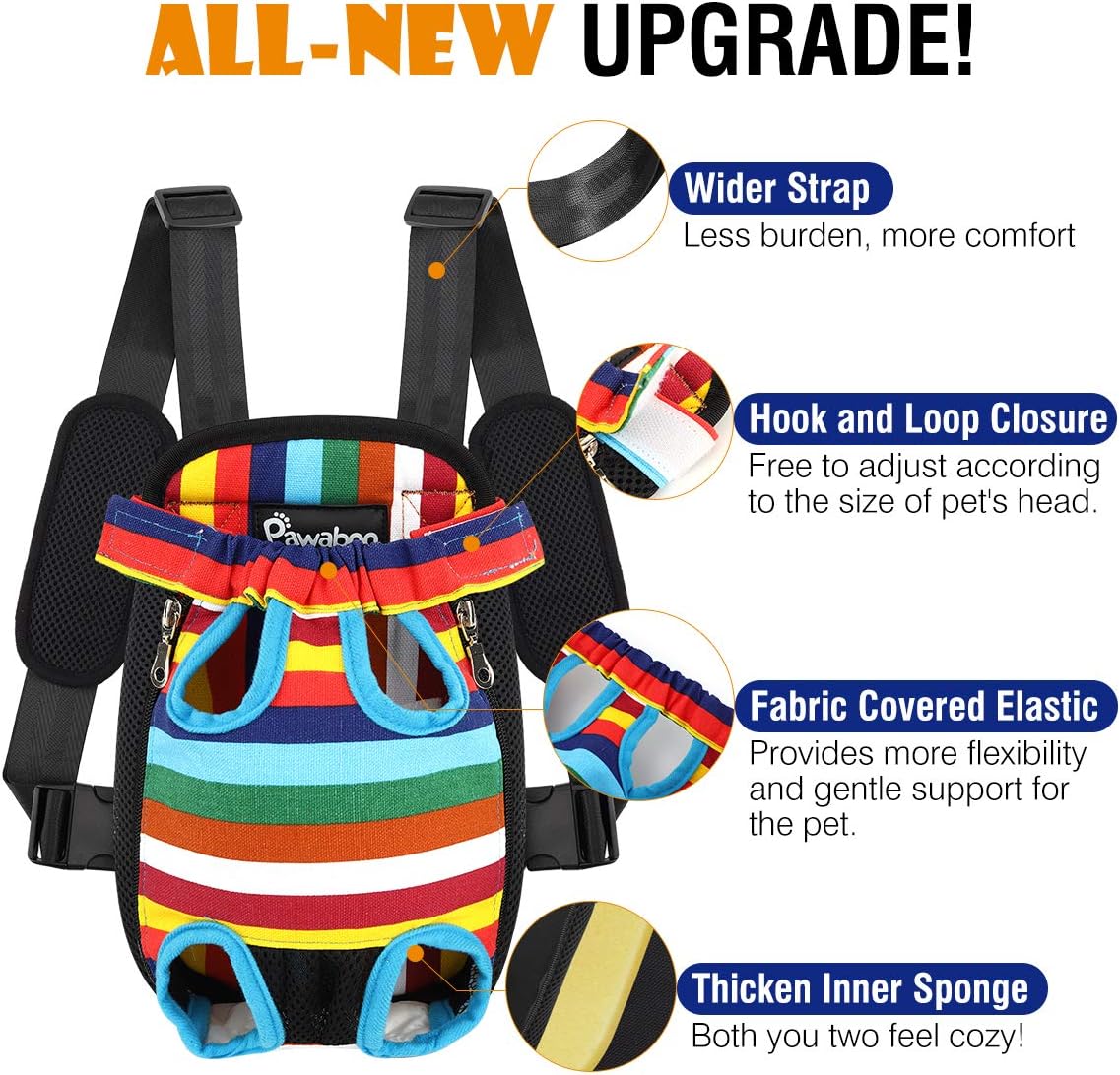 Pawaboo Pet Carrier Backpack, Adjustable Pet Front Cat Dog Carrier Backpack Travel Bag, Legs Out, Easy-Fit for Traveling Hiking Camping for Small Medium Dogs Cats Puppies, Medium, Black