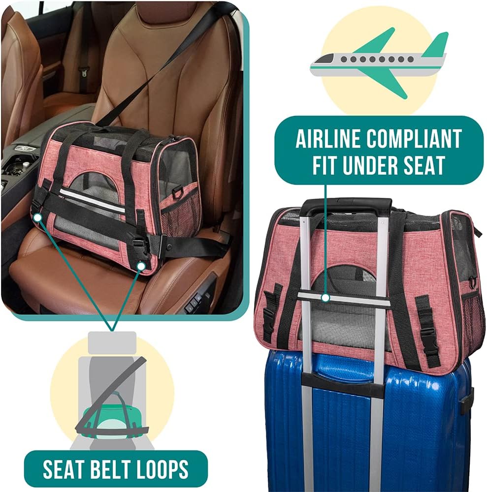 Premium Airline Approved Soft-Sided Pet Travel Carrier by PetAmi | Ventilated, Comfortable Design with Safety Features | Perfect For Plane or Car | Ideal for Small to Medium Sized Cats, Dogs, and Pets