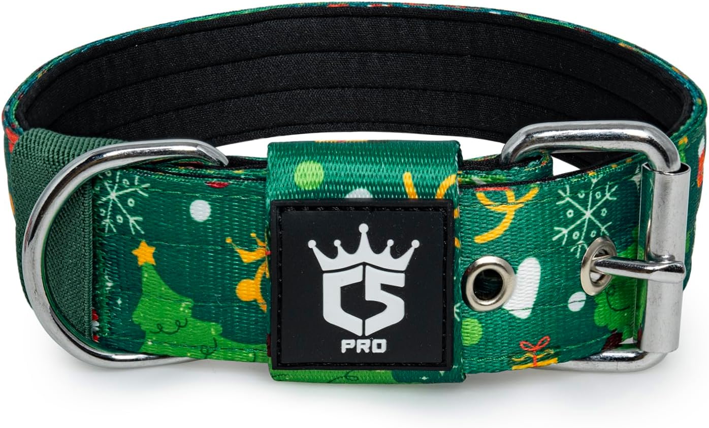 TSPRO Tactical Dog Collar 1.5 inch Wide Dog Collar Military Grade Strong Dog Collar Thick Dog Collar Heavy Duty Metal Buckle Dog Collar(Green-L)