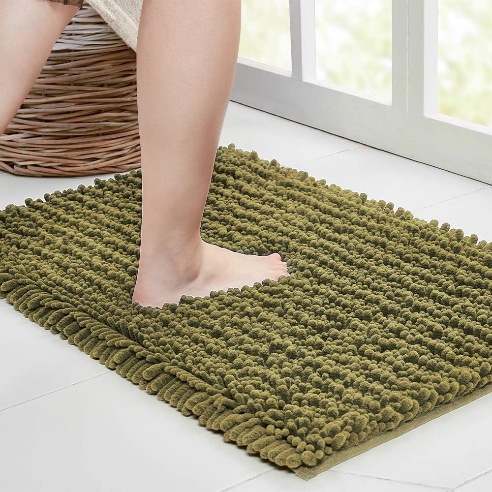 Walensee Bathroom Rug Non Slip Bath Mat (24x17 Inch Blush) Water Absorbent Super Soft Shaggy Chenille Machine Washable Dry Extra Thick Perfect Absorbant Best Small Plush Carpet for Shower Floor