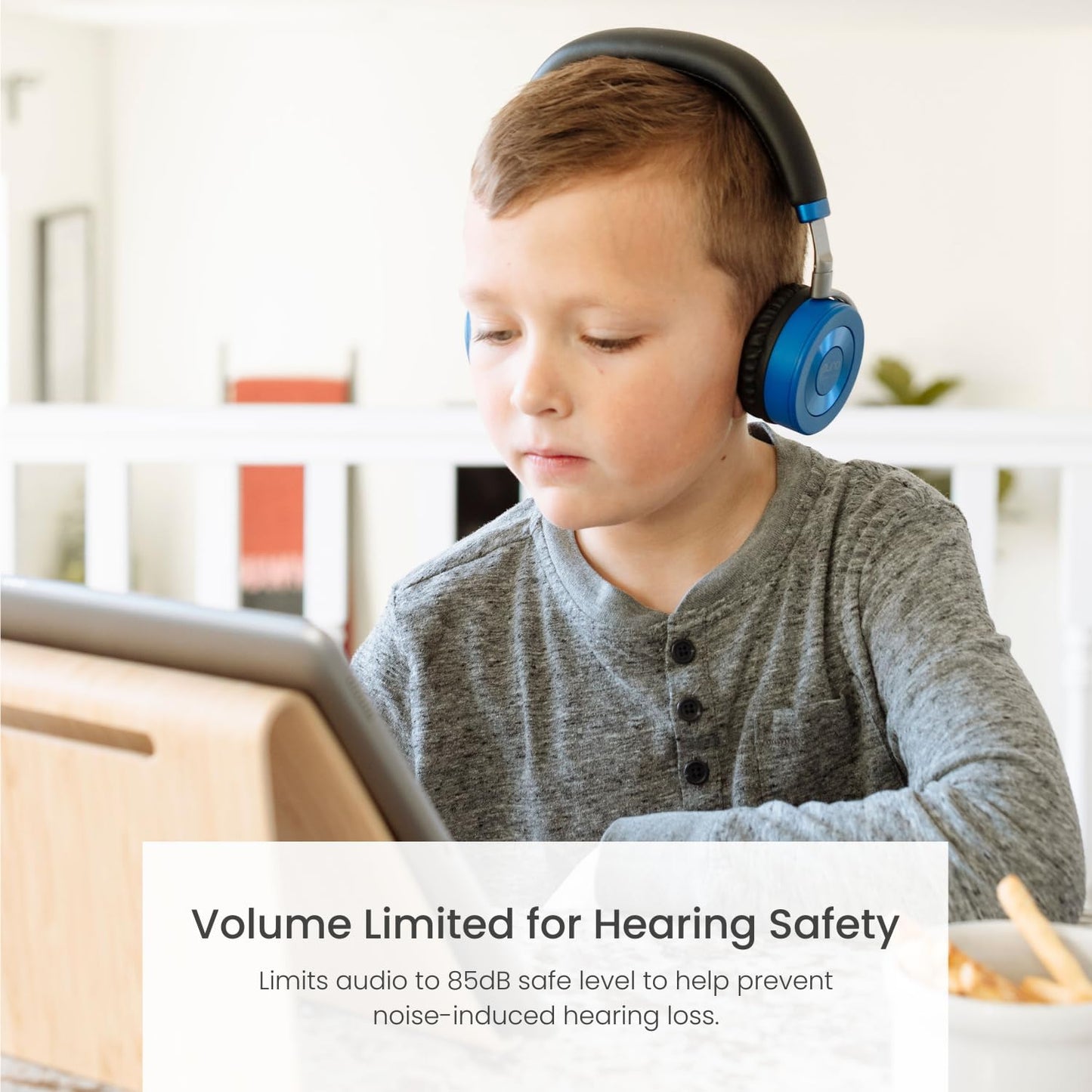 JuniorJam Plus Volume Limiting Headphones for Kids, Foldable & Adjustable Bluetooth Headphones, 22-Hour Battery Life USB-C Charging (Black)
