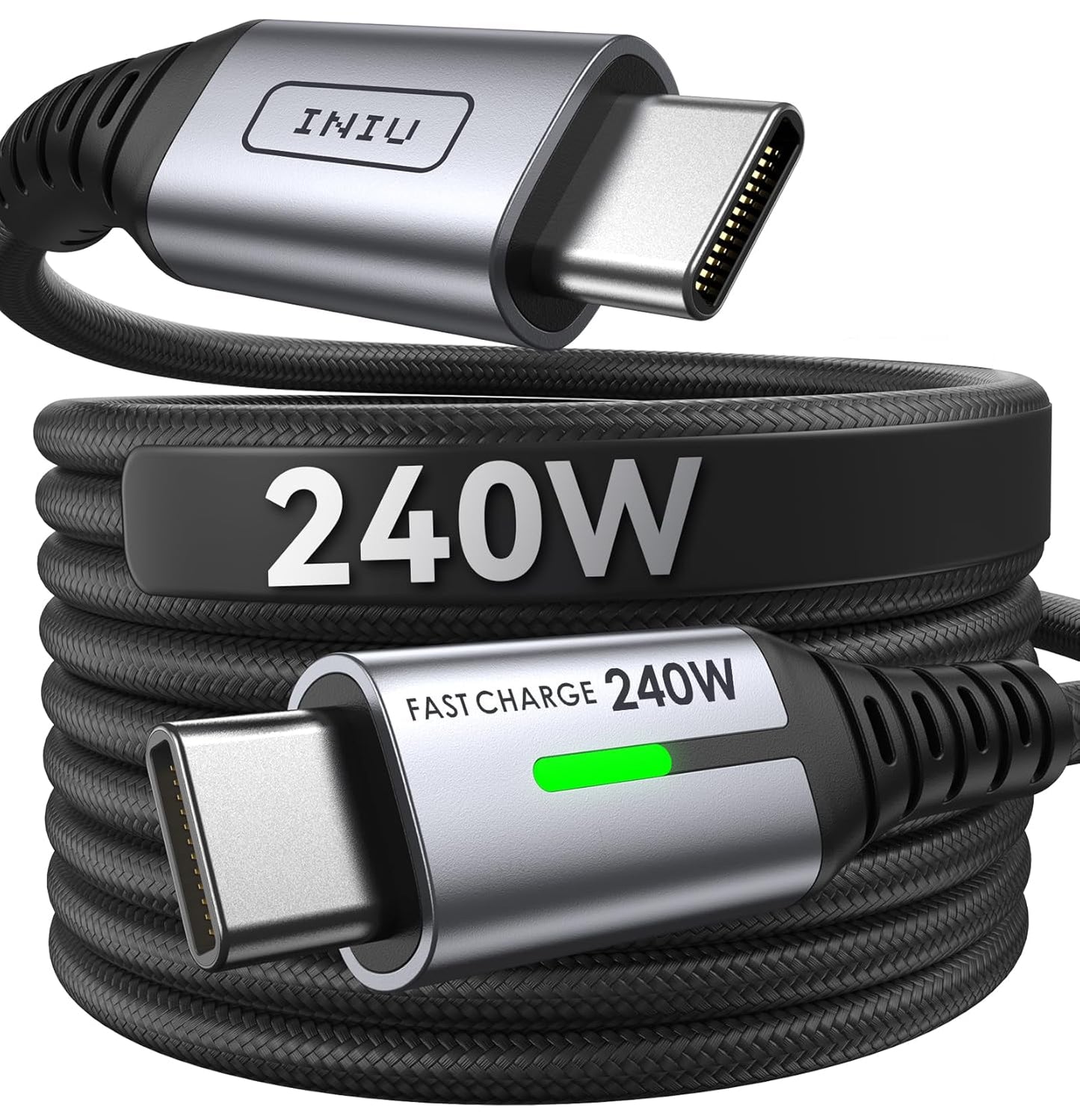 INIU USB C to USB C Cable, 240W 6.6ft Fast Charging Cord, Braided USBC to USBC Phone Charger Cable for Phone 16 15 Pro Max S24 S23 Laptops iPad Switch Steam Deck etc