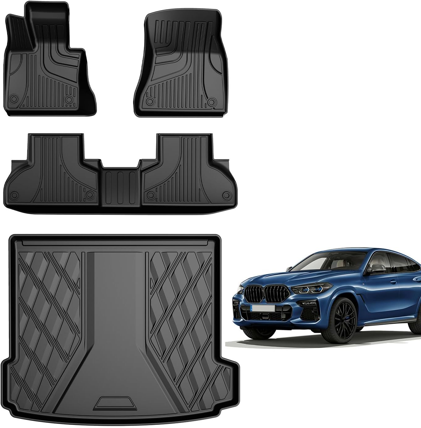 AOMSAZTO Floor Mats & Trunk Mat for 2024 2025 Chevy Equinox EV (Non Fuel),TPE All Weather Protection 2 Rows Car Floor Liners with Cargo Liner for Chevrolet Equinox EV (Non Fuel)