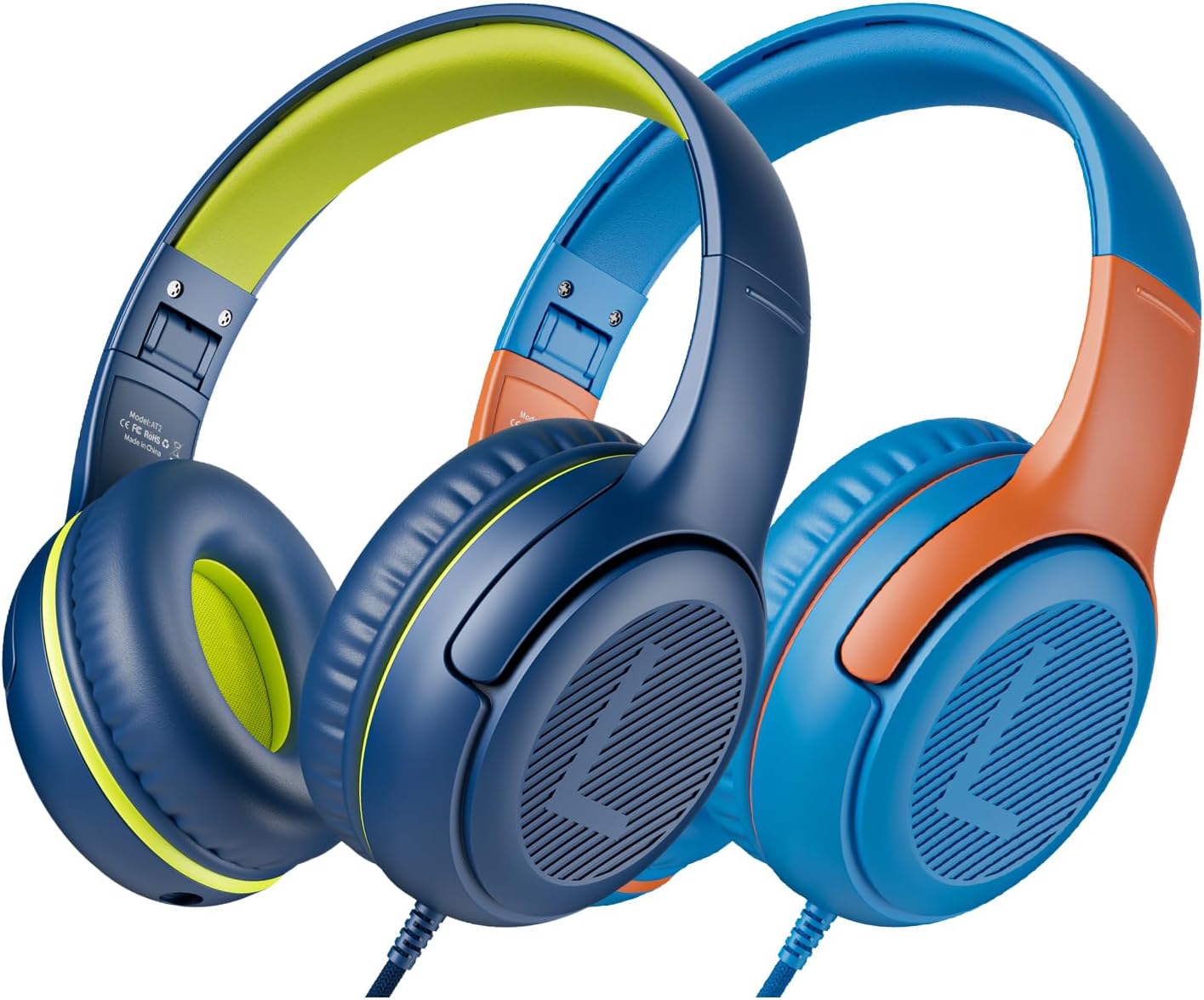 awatrue Kids Headphones with Microphone, Wired Headphones for Kids 85/94dB Safe Volume Limit, Over Ear Headsets, Boys Girls Childrens Headphones for School/Travel/Fire Tablet/BlueOrange