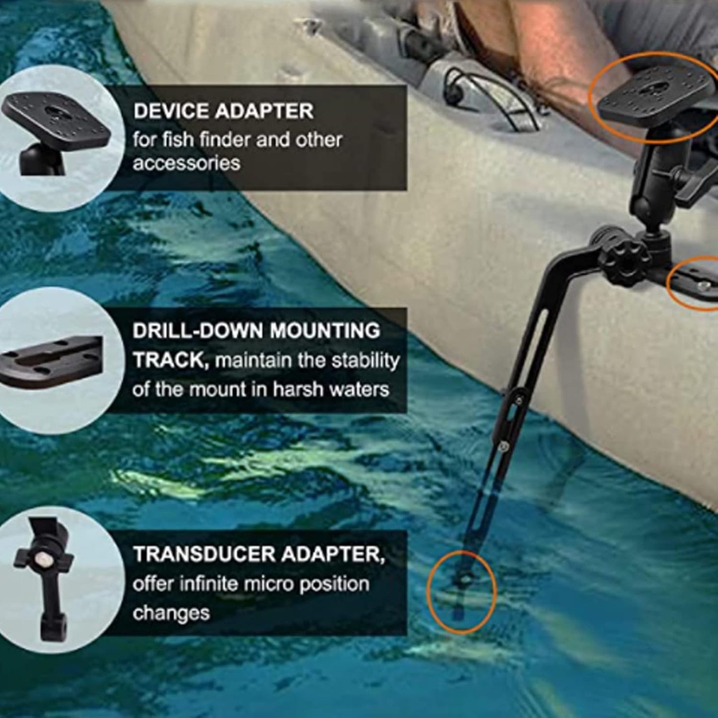 Generic Fish Finder Base Kit Nylon and Stainless Steel Greater Clamping Force Transducer Mounting Arm for Fishfinder
