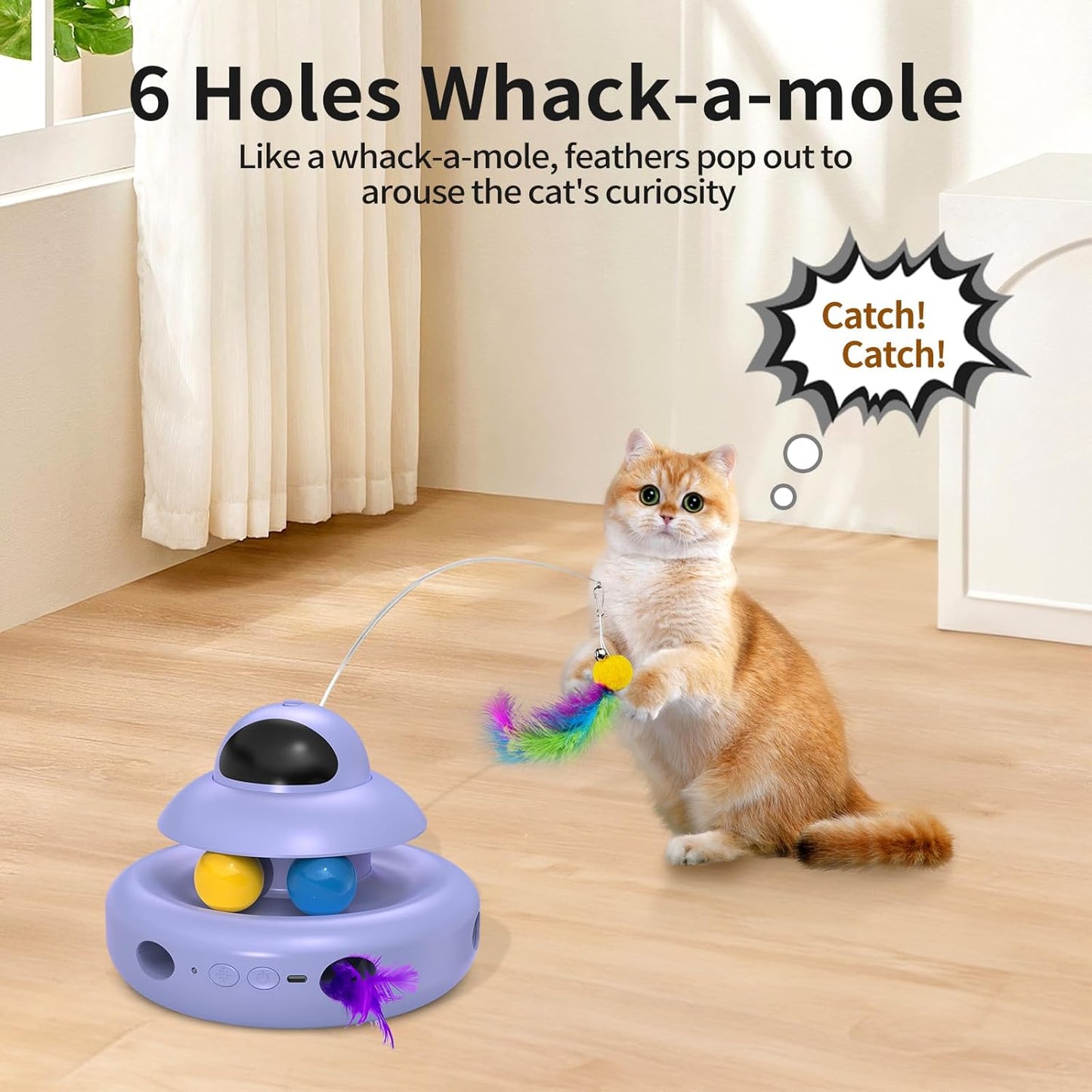 MOHAYA Interactive Cat Toys for Indoor Cats,4-in-1 Automatic Kitten Toy,Motion Activated Electronic Fluttering Butterfly,Track Balls, Moving Feather Toys for All Breeds,USB Rechargeable
