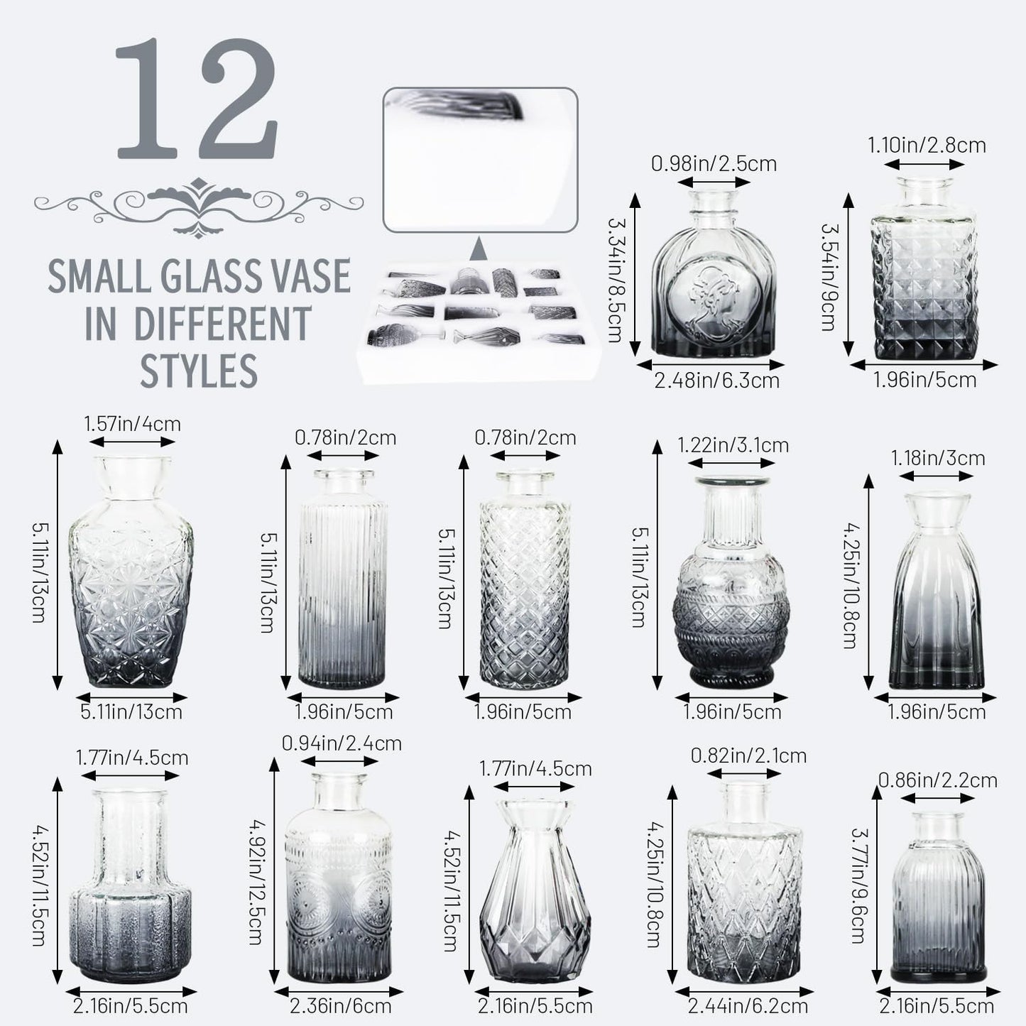 Sawoake Mini Bud Vases As Wedding Centerpieces for Tables,Clear Bud Vases for Flowers,Small Flower Vases Suitable for Birthday Party,Anniversary,Wedding Reception,Baby Shower (Clear-12PCS)
