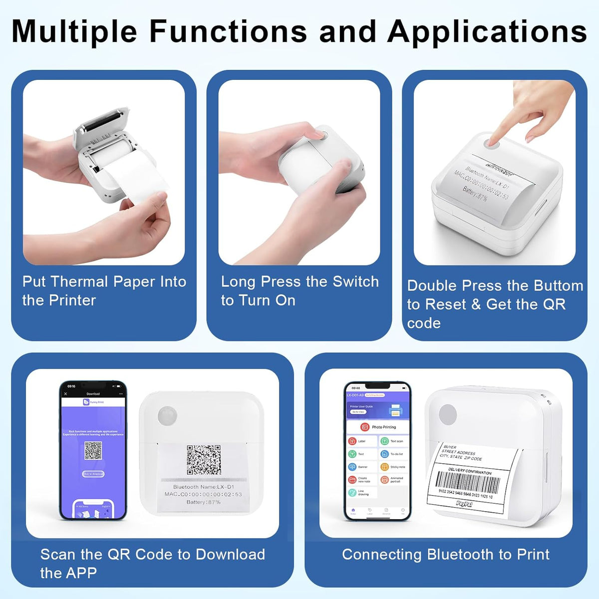Label Maker Machine with Tape - Thermal Label Printer Bluetooth Label Maker Machine, Mini Printer Sticker Maker for Home, Kitchen, School, Office Organization with 2 Rolls Paper (Green) - PuriLite