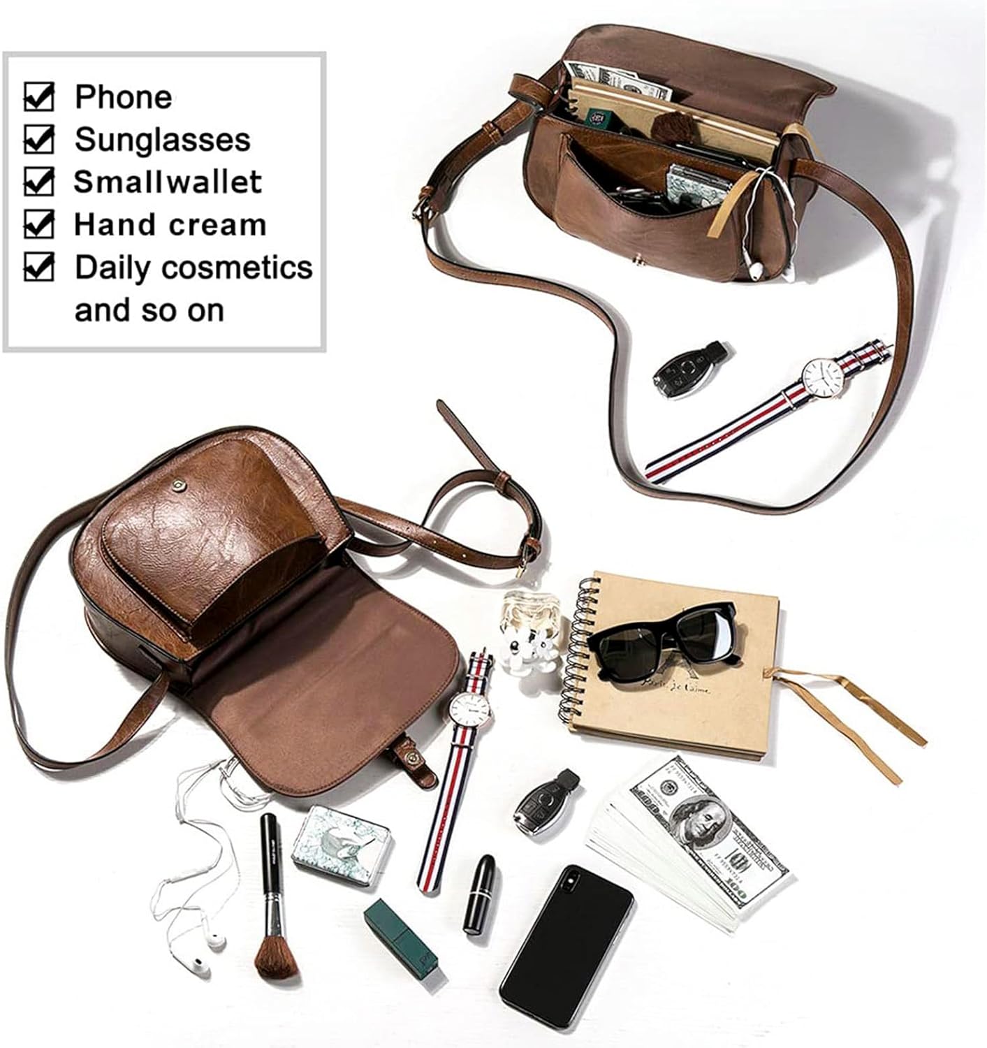 Crossbody Bags for Women Small Over the Shoulder Saddle Purses and Boho Cross body Handbags,Vegan Leather