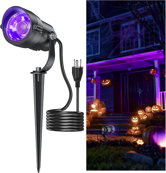 HIBOITEC 12W Halloween Black Light Spotlight Outdoor 1Pack IP65 Waterproof LED Spot Lights Landscape Lighting with US Plug for Glow Party Body Paint Yard Garden Decorations