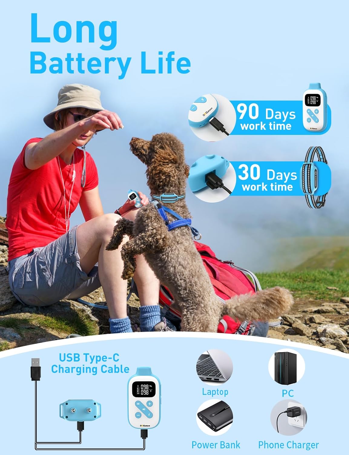 DOGLinsen 2-in-1 Bark and Shock Collar for Dogs, Smart Anti Barking Dog Training Collar with 5 Adjustable Sensitivity, Automatic Bark Collar with Remote, Vibration, Beep, Shock and Automatic