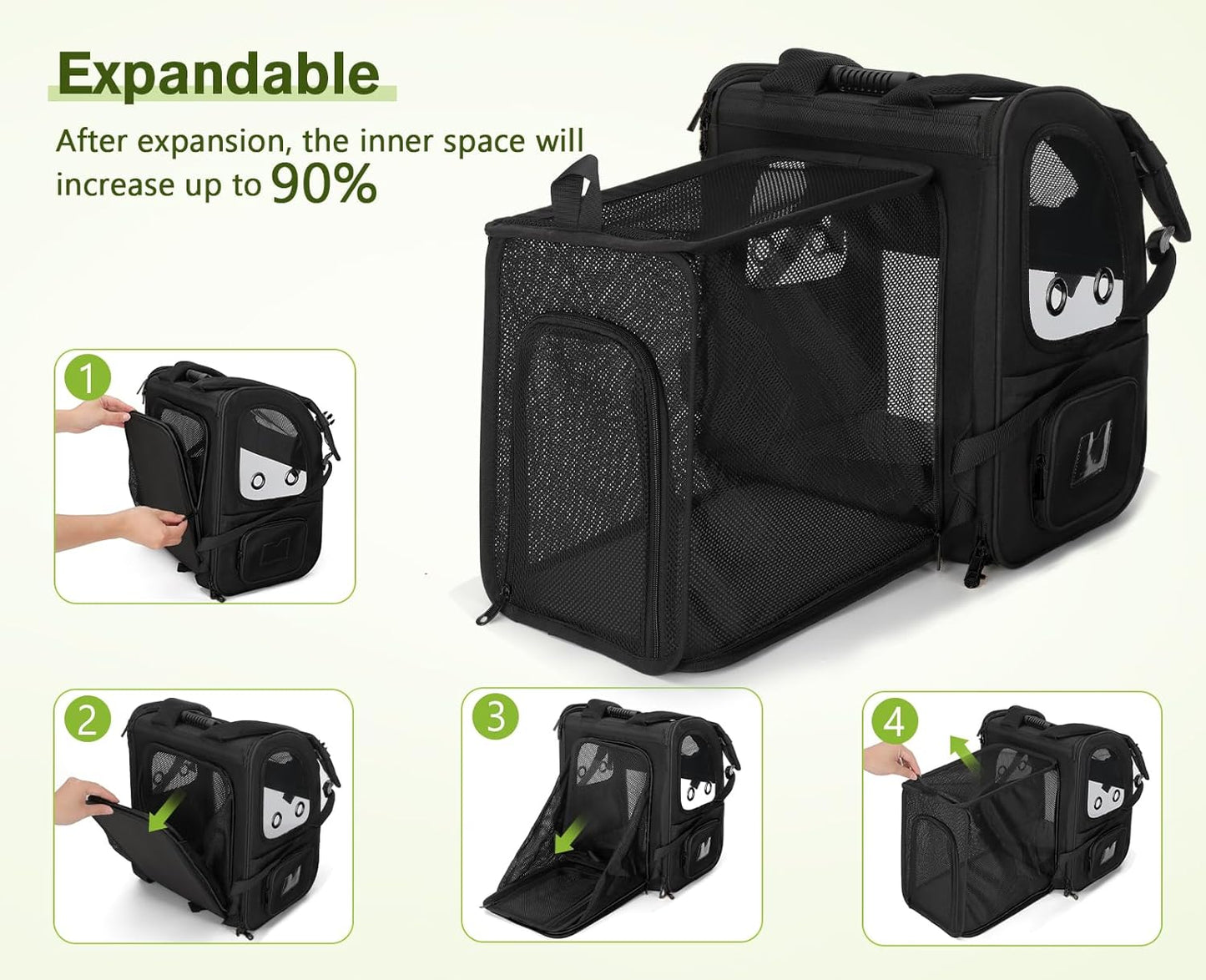 Pecute Pet Carrier Backpack, Dog Carrier Backpack Expandable with Breathable Mesh for Pets <6kg, Pet Backpack Carrier for Hiking Travel Camping Outdoor