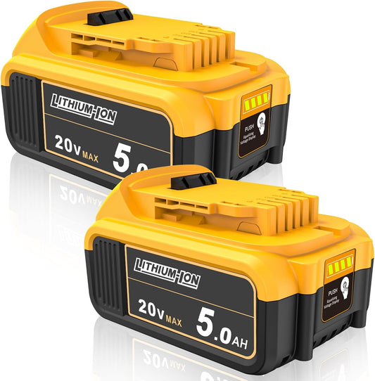 AMICROSS 2 Pack 20V 5000mAh Battery Replacement for Dewalt 20V Battery Compatible with DCB206 DCB200 DCB201 DCB204 20 Volt Lithium-Ion MAX DCD/DCF/DCG Series Cordless Tools & Chargers DCB112 DCB115