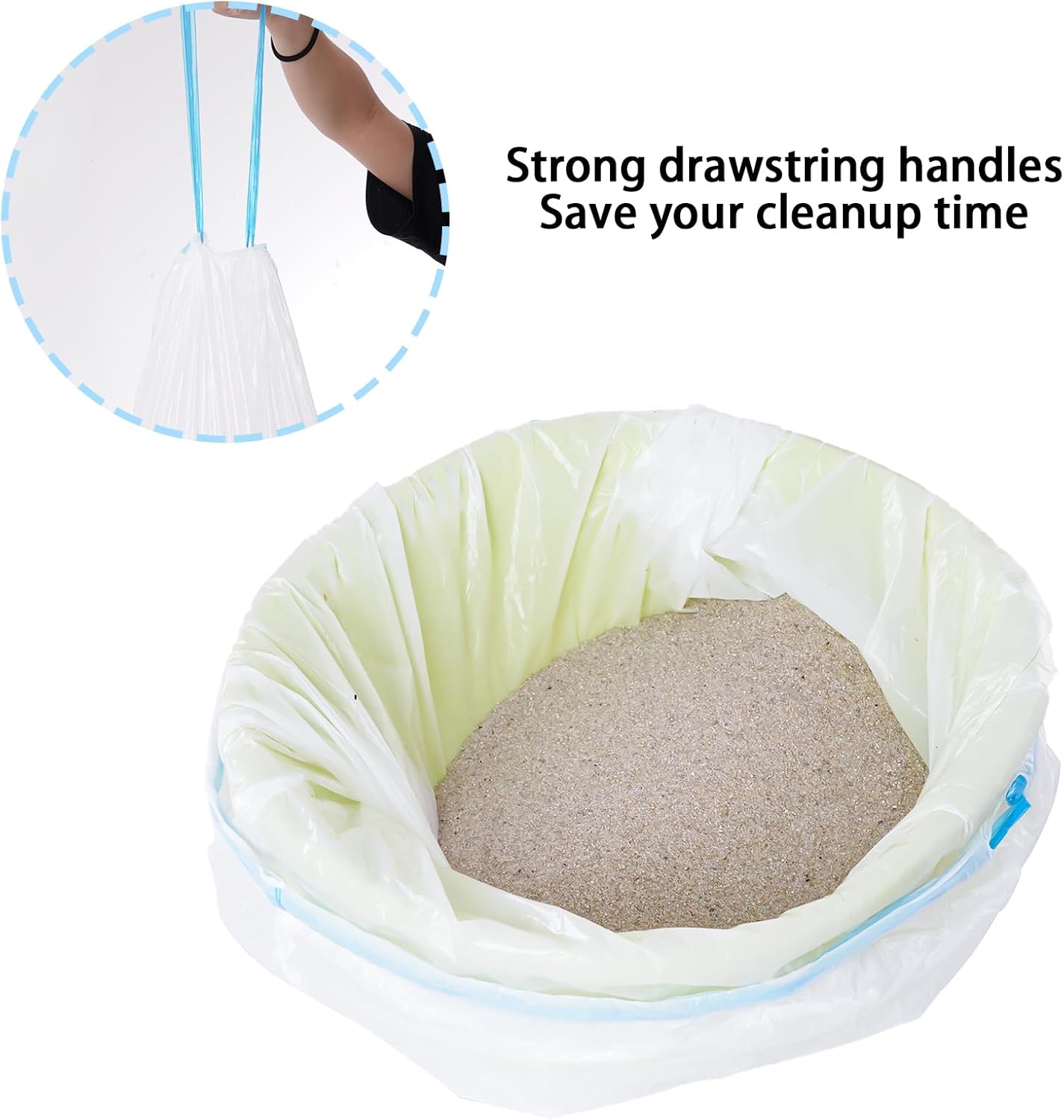 Yymobt Cat Litter Box Liners Waste Bags for Self-Cleaning Drawstring Waterproof Easy Cleanup Automatic Litter 20 Count