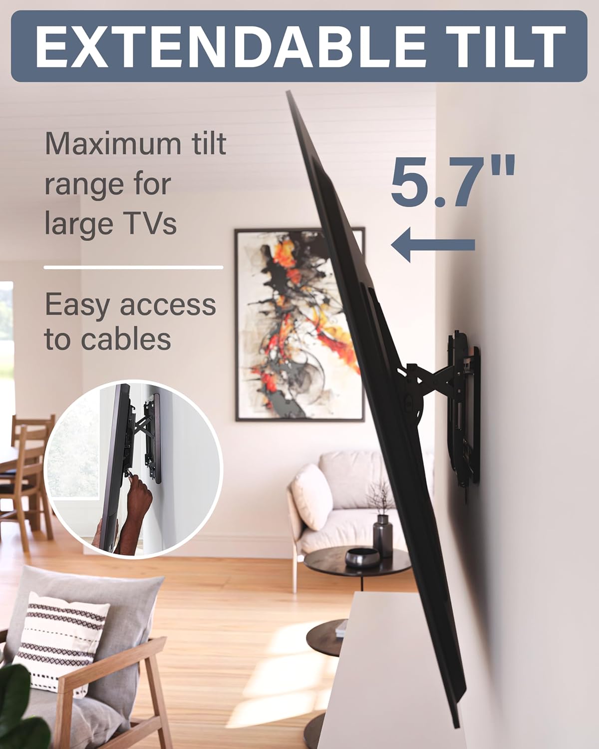 SANUS Advanced Tilt Premium Universal TV Wall Mount for 46” to 90” Flat-Panel TVs - Low Profile, Smooth Extension & Easy to Install - Model VLT6-B1
