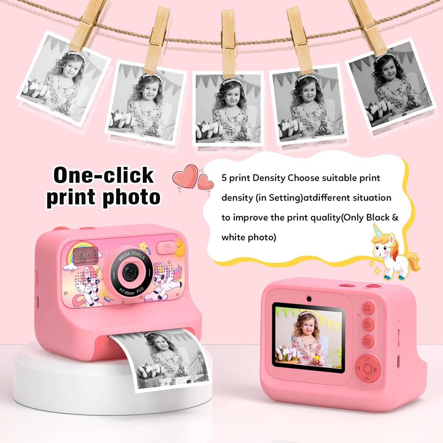 Instant Print Camera for Kids Age 3-12 Girls Boys 1080P Selfie HD Digital Video Cameras with 6 Print Paper & 32G Card Toddler Portable Travel Toys Camera for Christmas Birthday Gifts