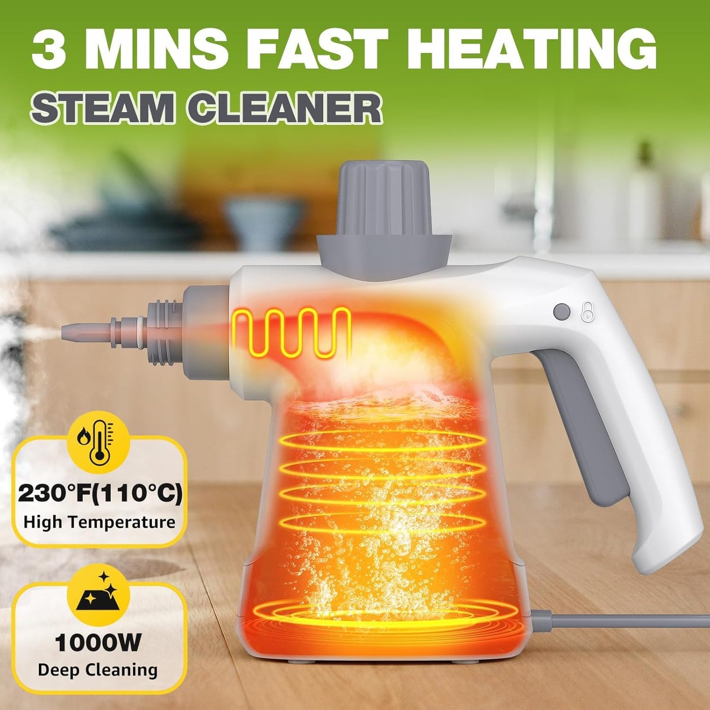 AOTER Pressurized Handheld Steam Cleaner, Portable Steam Cleaner Multipurpose for Home, Multi-Surface Steam Cleaner for Tile, Grout, Windows, Bathroom, Kitchen, Car Cleaning, with 12pcs Accessories