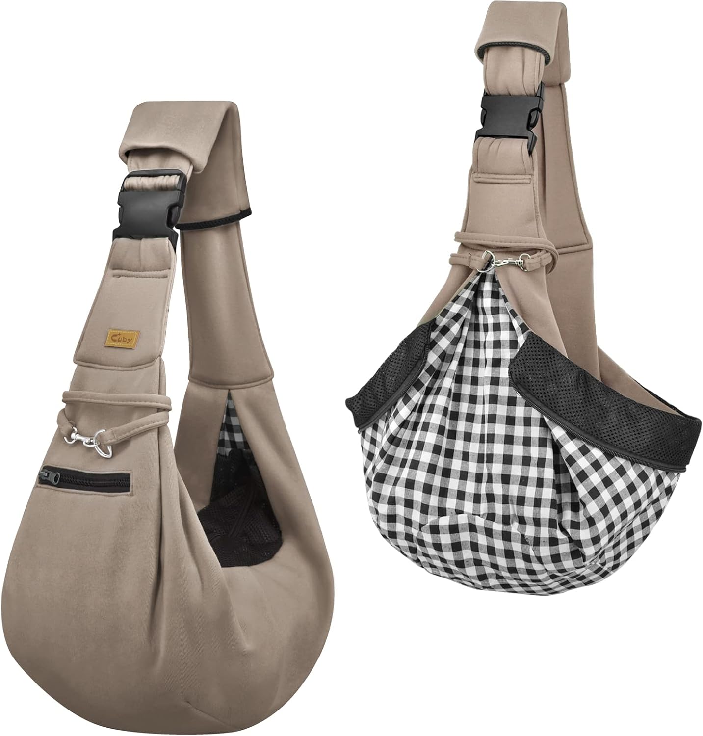 Cuby Adjustable Dog Cat Sling Padded Hard Bottom Pet Carrier Sling Soft Carrying Puppy Bag for Small Dogs Cats Outdoor Travel (Grayish-White)