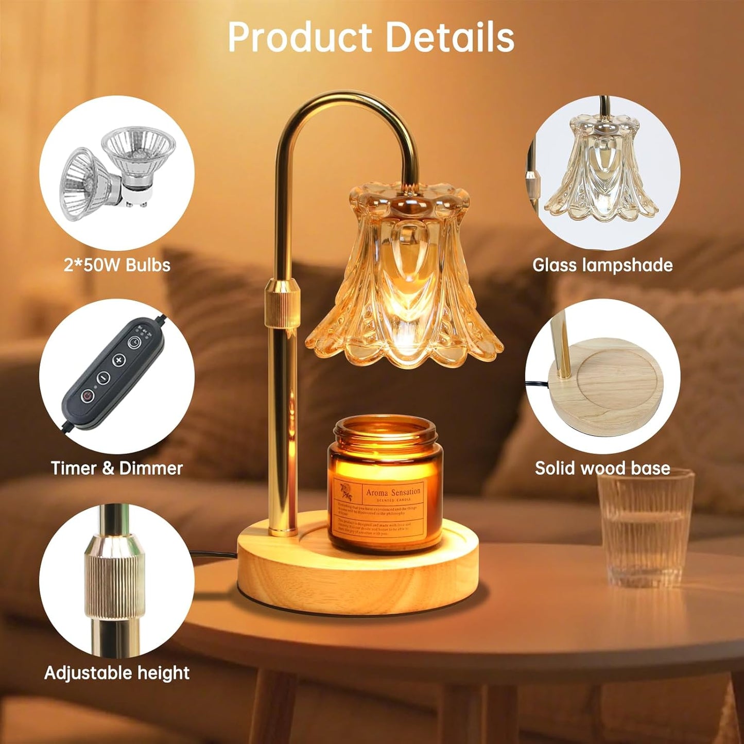 GEEZO Fragrance Candle Warmer Lamp,Electric Candle Warmer with Timer & Dimmer, Mom Christmas Birthday Gifts for Women, House Warming Gifts New Home Bedroom Decor