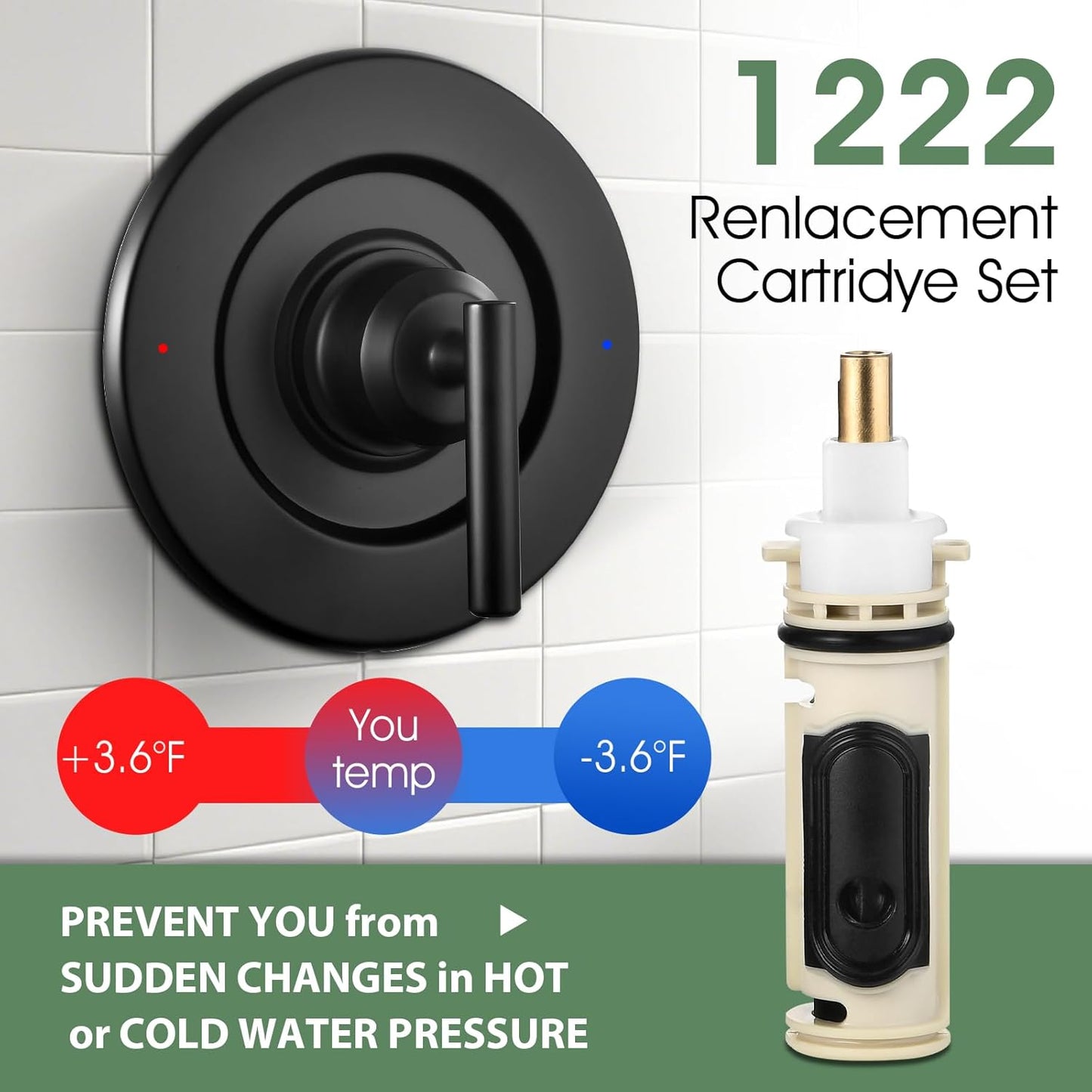 1222 Replacement Cartridge for One Handle Posi Temp Shower Cartridge Replacement,Brass & Plastic,Without Removal Tool
