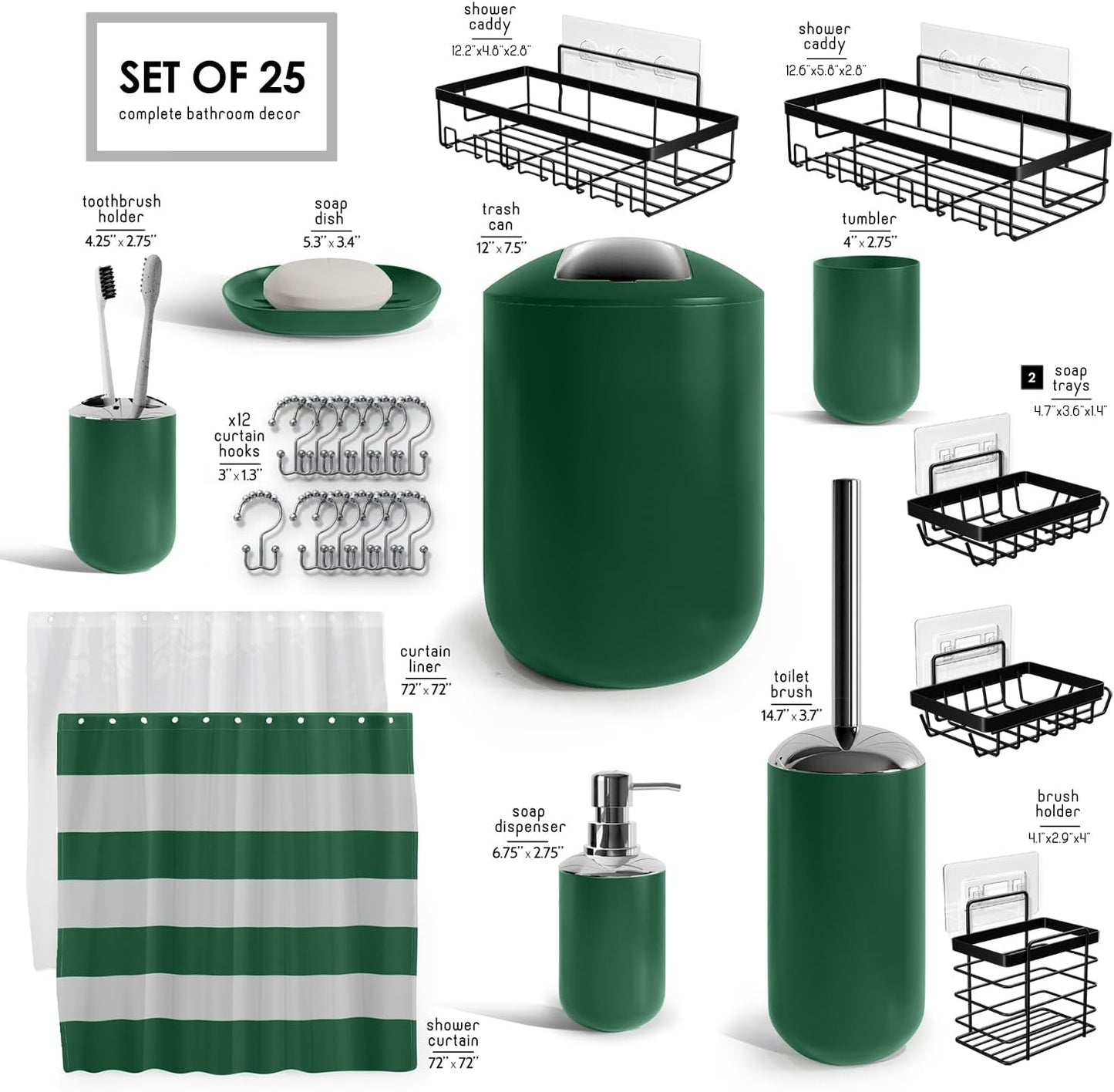 Clara Clark Bathroom Set - Gray Bathroom Accessories Set, Bathroom Sets with Shower Curtain and Rugs, 23PC Shower Curtain Set with Liner, Soap Dispenser, Soap Dish, Toilet Brush Holder, and Trash Can