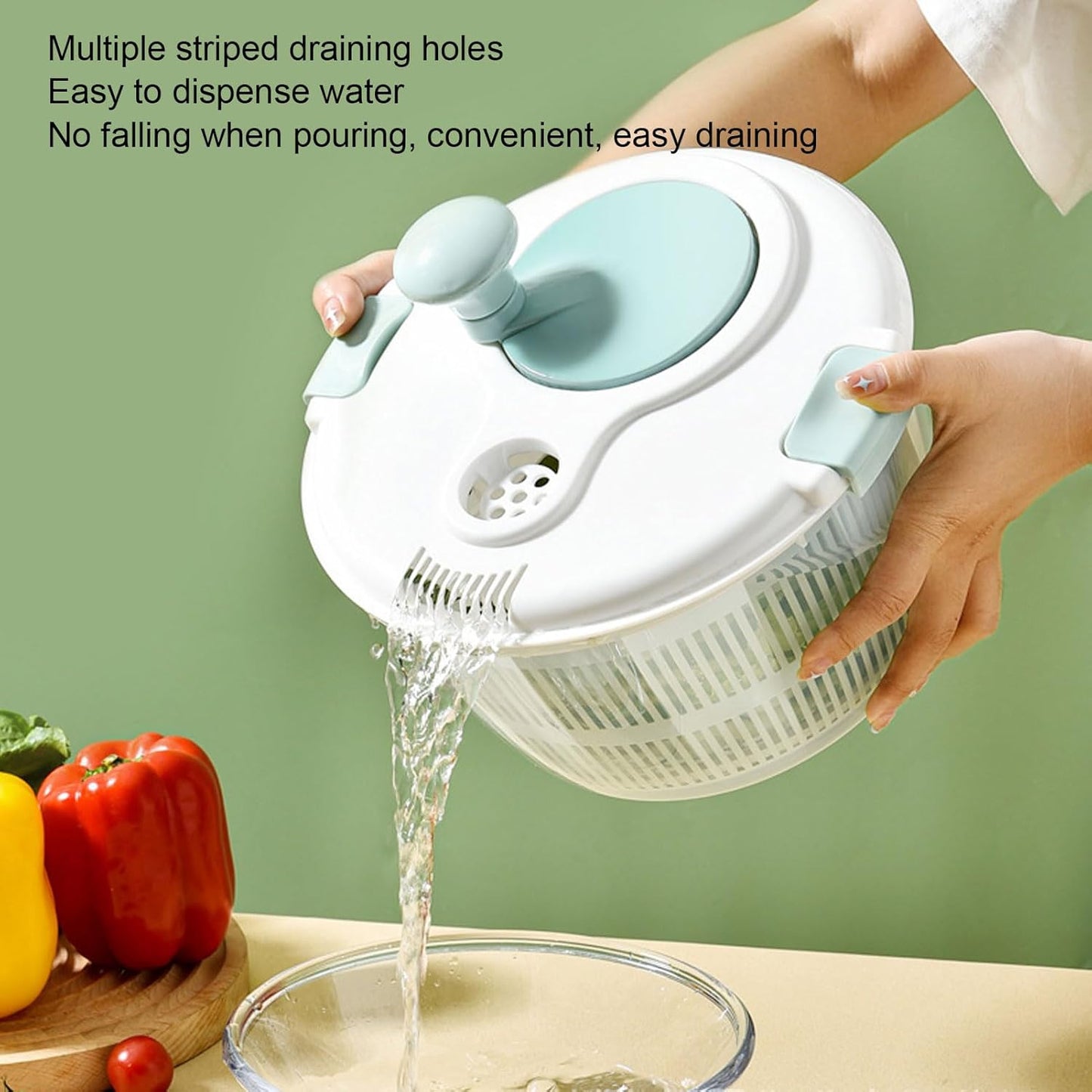 Salad Spinner Vegetable Dryer Lettuce Spinner 5L Large Capacity Fruit Washing Bowl with Strainer Manual Water Drainage Multi Purpose Kitchen Tool