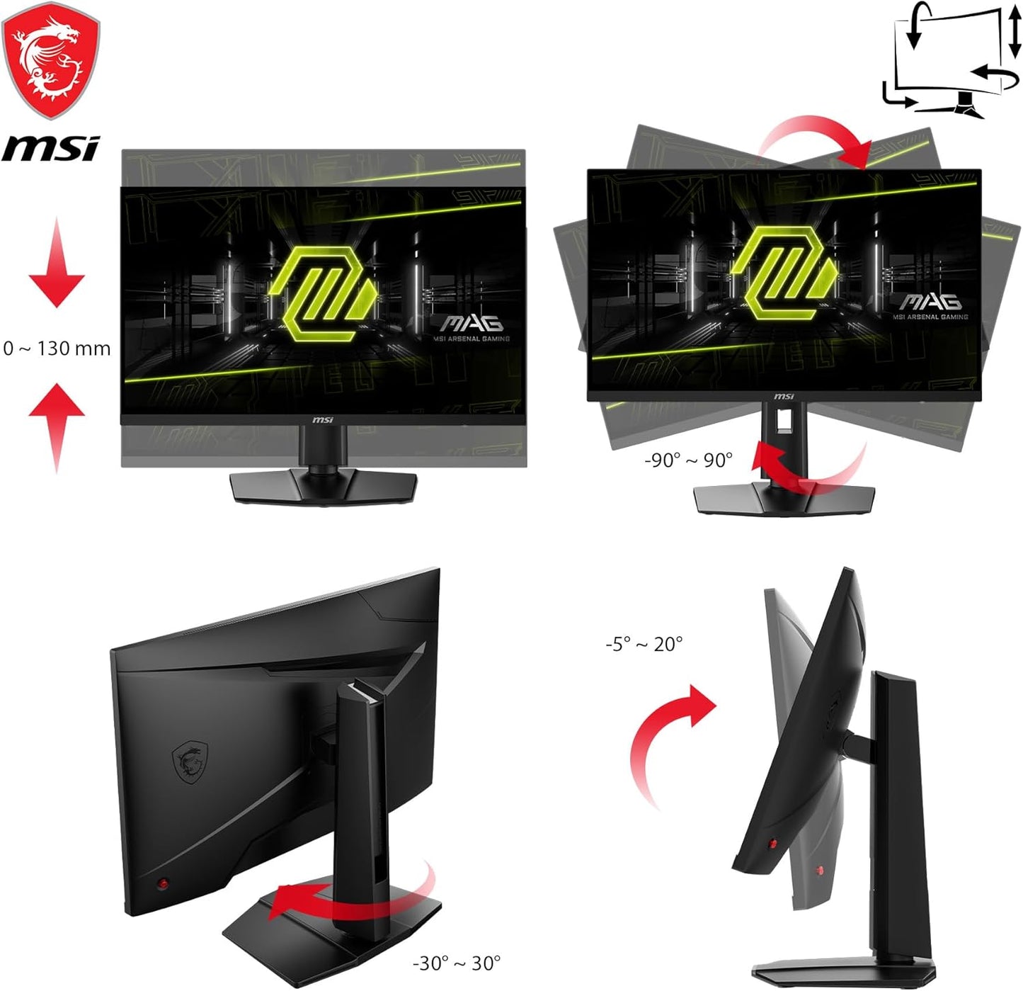 MSI MAG274UPF E2, 27" 3840 x 2160 (UHD), 4K Rapid IPSGaming Monitor, 1 ms, 160Hz, FreeSync Premium, HDR400, G-Sync Compatible, HDMI, DisplayPort, Tilt, Swivel, Pivot and Height Adjustable.,Black