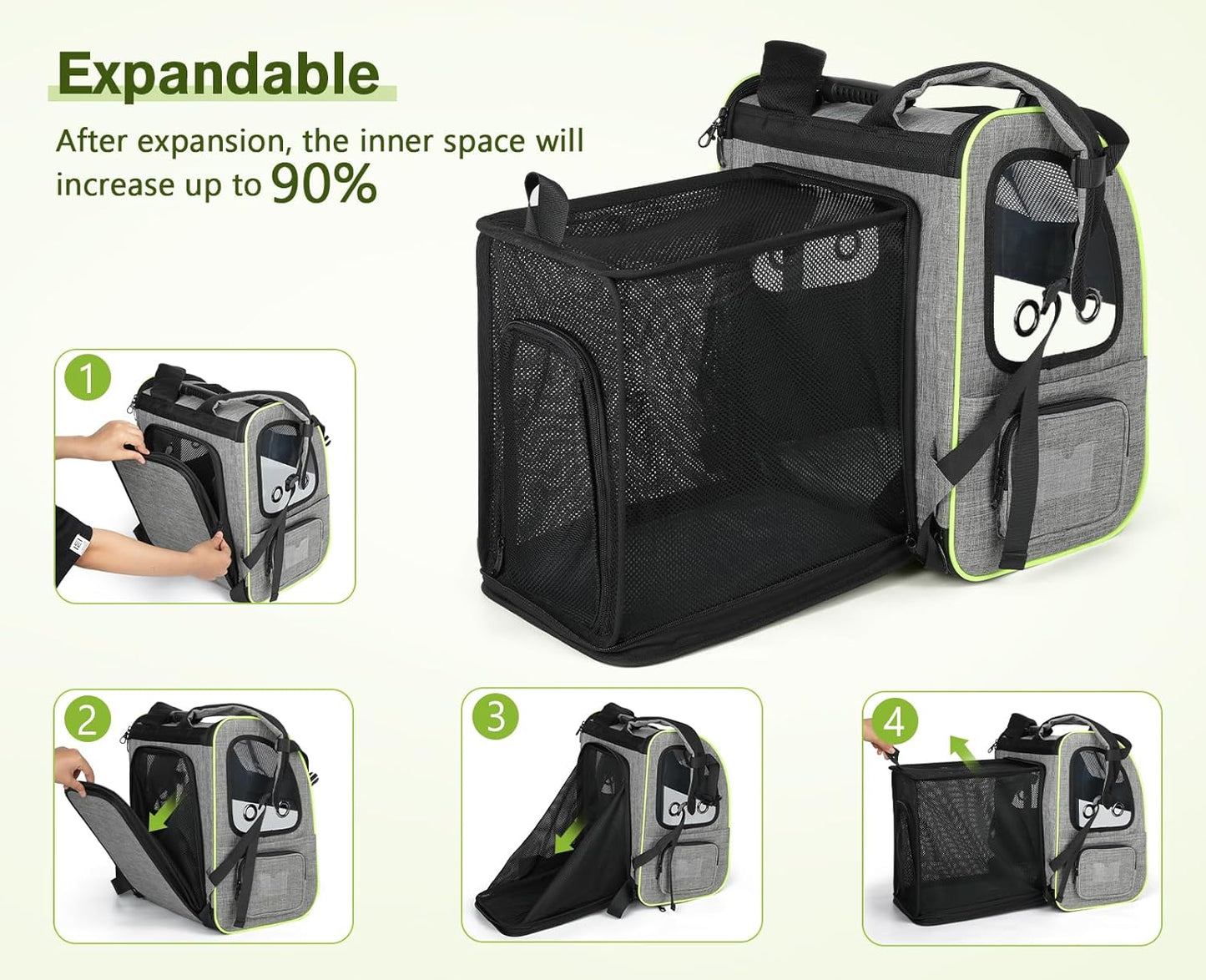 Pecute Pet Carrier Backpack, Dog Carrier Backpack Expandable with Breathable Mesh for Pets <6kg, Pet Backpack Carrier for Hiking Travel Camping Outdoor