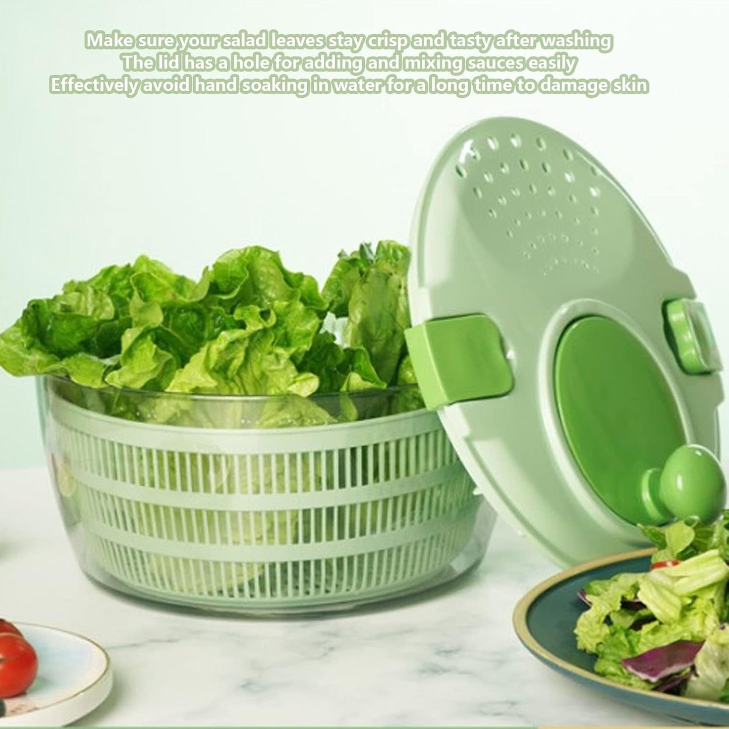 Salad Spinner Lettuce Washer with Drain Bowl Colander Handle, Veggie Dryer Fruit Washer Drainer for Cleaning Drying Greens Vegetables Fruits(Green)