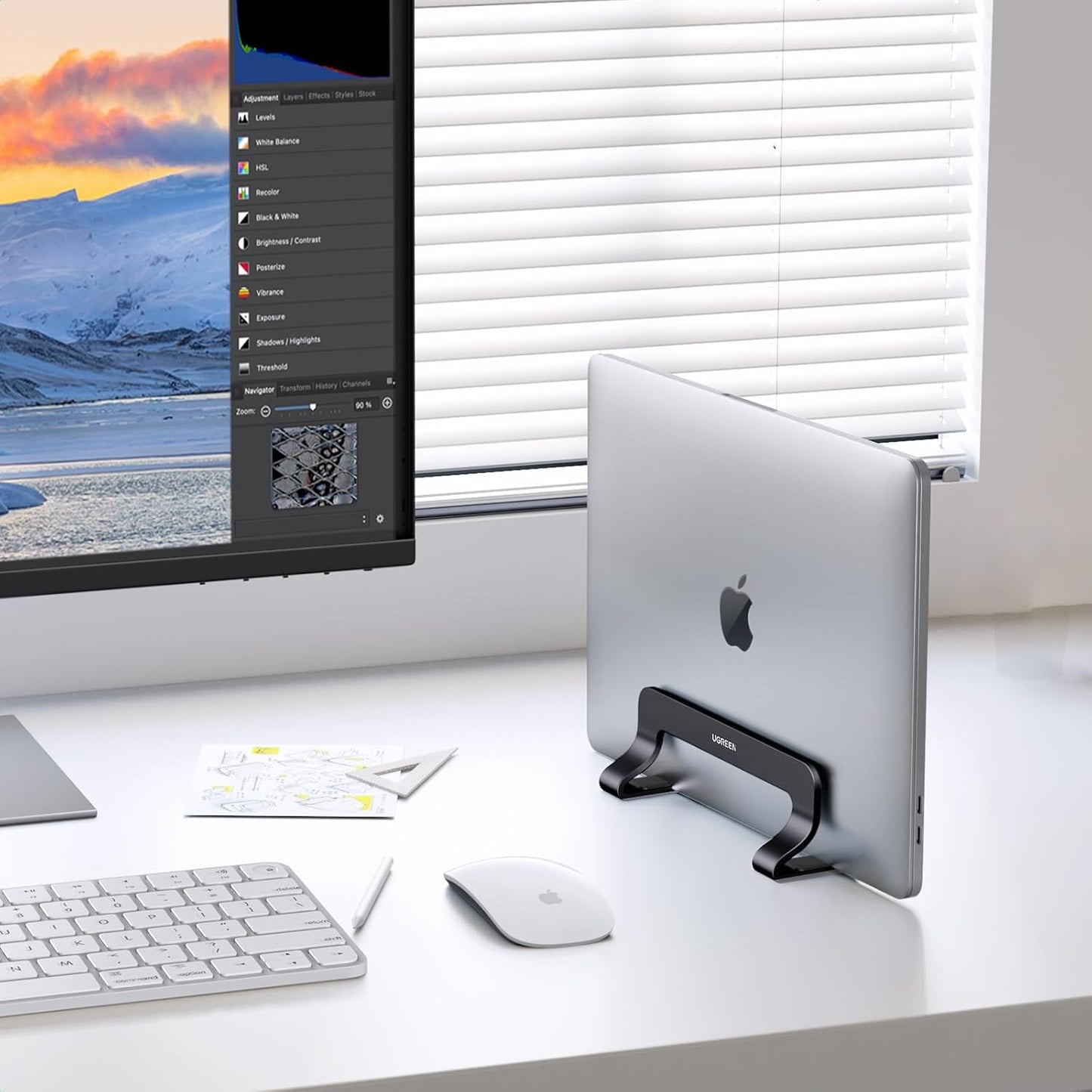 UGREEN Vertical Laptop Stand Holder Mount for Desk, Riser Adjustable Aluminum Compatible with MacBook Pro Air, Ideapad, Surface Book, Chromebook Up to 15.6inch, Grey