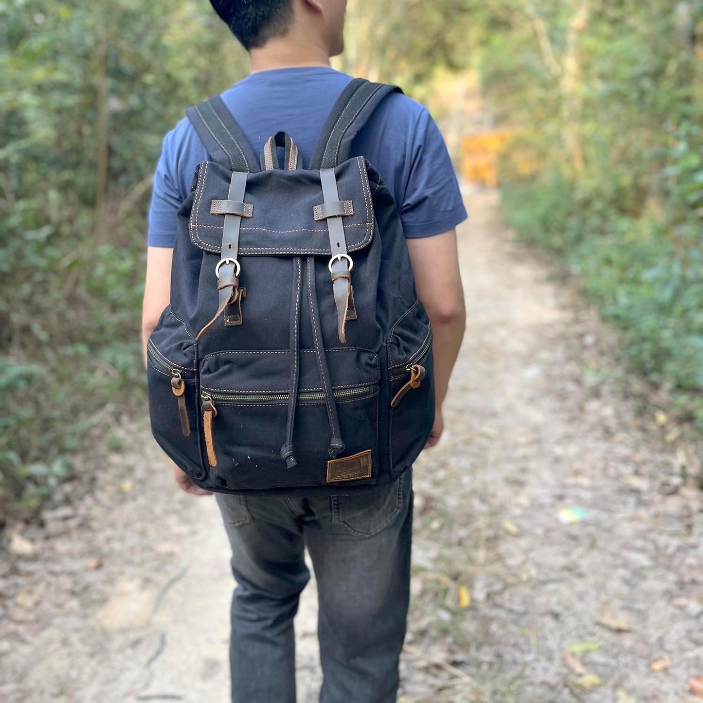 AUGUR Canvas Backpack,17 inch Laptop Backpack Vintage Canvas Leather Backpacks Casual School College Bag Pack Bookbag Hiking Travel Rucksack Daypack (L-Coffee)