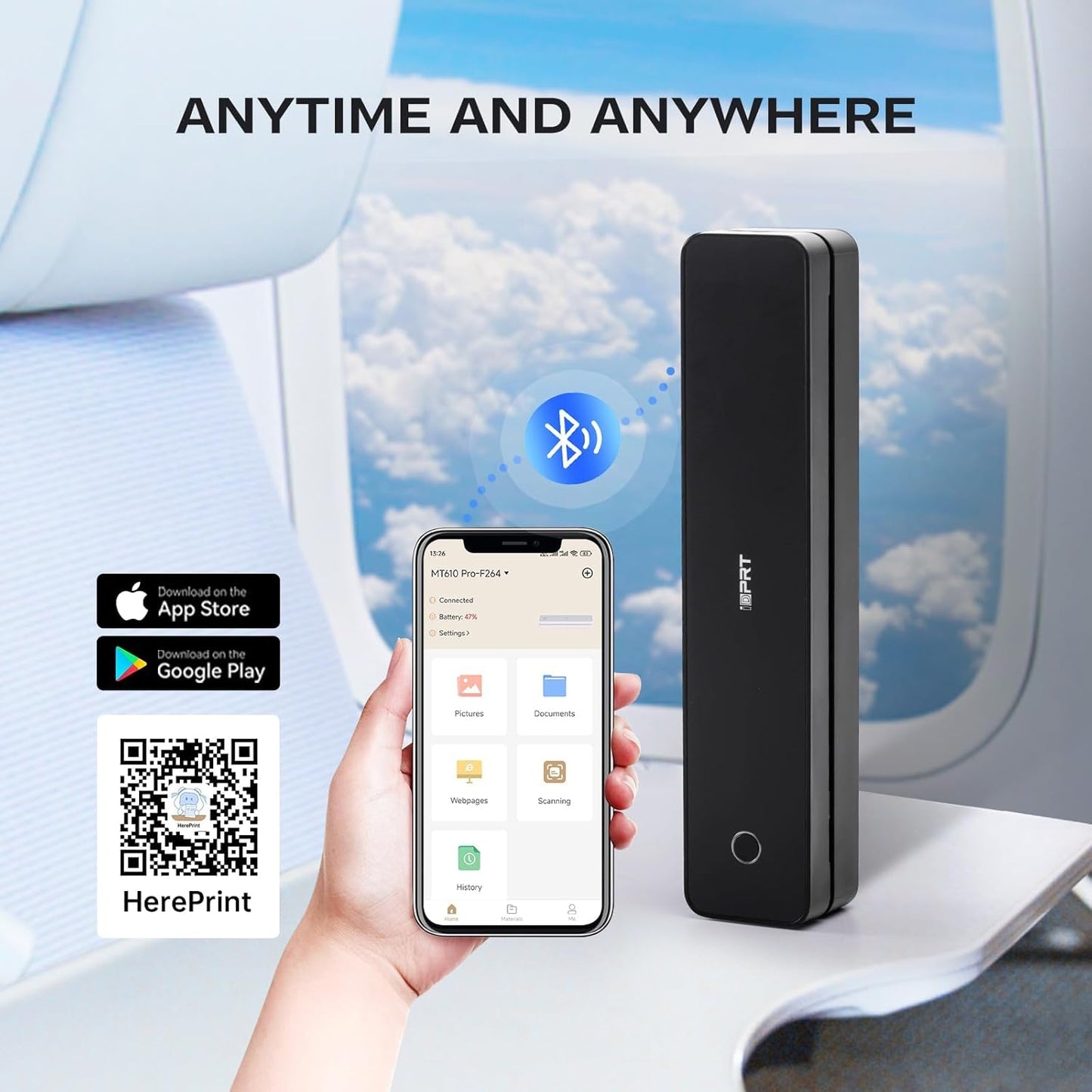 iDPRT Portable-Printer Wireless for Travel, 203DPI Inkless-Small-Thermal-Printer for Home Use, Office, Vehicles, Mobile Bluetooth Printer Supports 8.5" x 11" US Letter&A4&A5, for Smartphone & PC