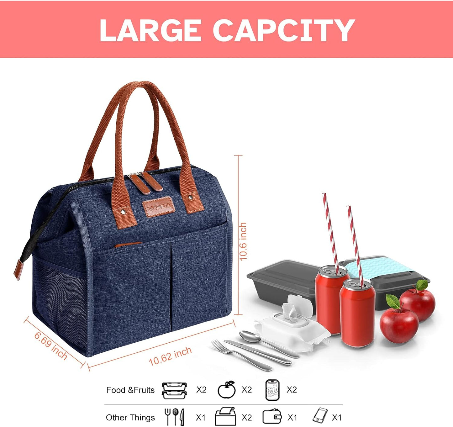 Lunch Bag for Women & Men, Insulated Lunch Box Cooler Tote Bags, Adult Reusable Lunch Boxes with Water Resistant for Work, Travel and Picnic (Grey)