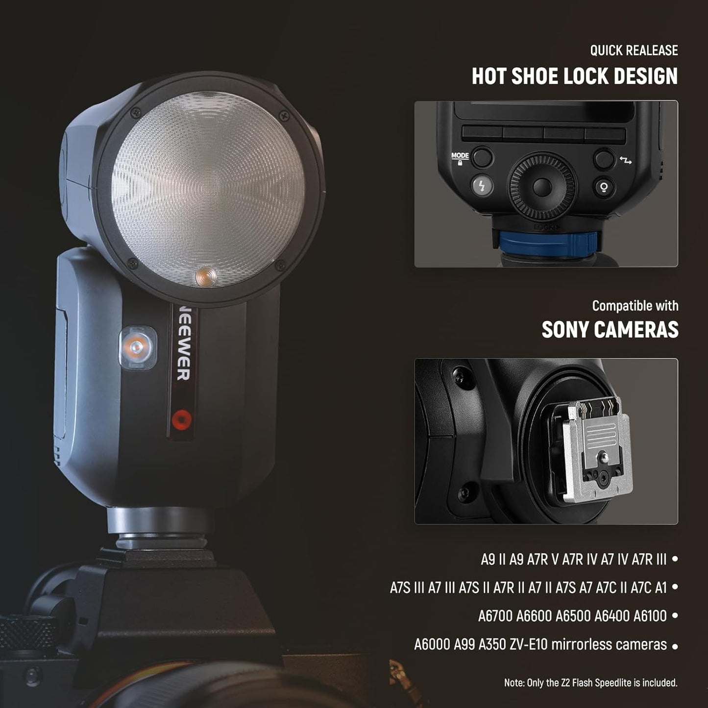 NEEWER Z2PRO-C 2.4G TTL Round Head Flash Speedlite Compatible with Canon, Wireless Compatible with Godox, Upgraded UI, 76Ws 1/8000s HSS, TTL/M TCM Switch, 7.2V/3000mAh Battery, 600 Full Power Flash