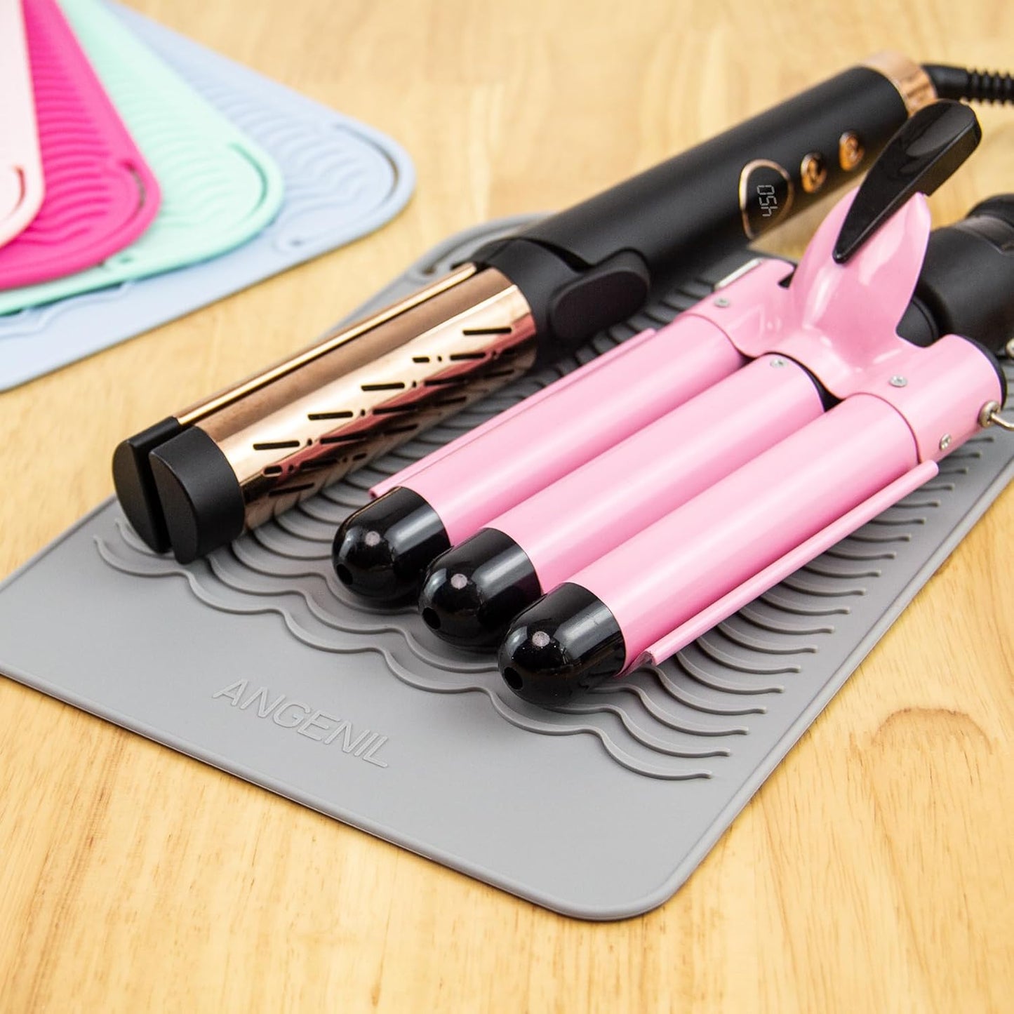 ANGENIL Pro Travel Flat Iron Heat Resistant Silicone Mat Pad, for Hair Straightener Tools, Travel Ceramic Titanium Flat Iron, Hair Curler, Curling Iron Wand Mat for Counter Large Size 11.02" x 7.9"