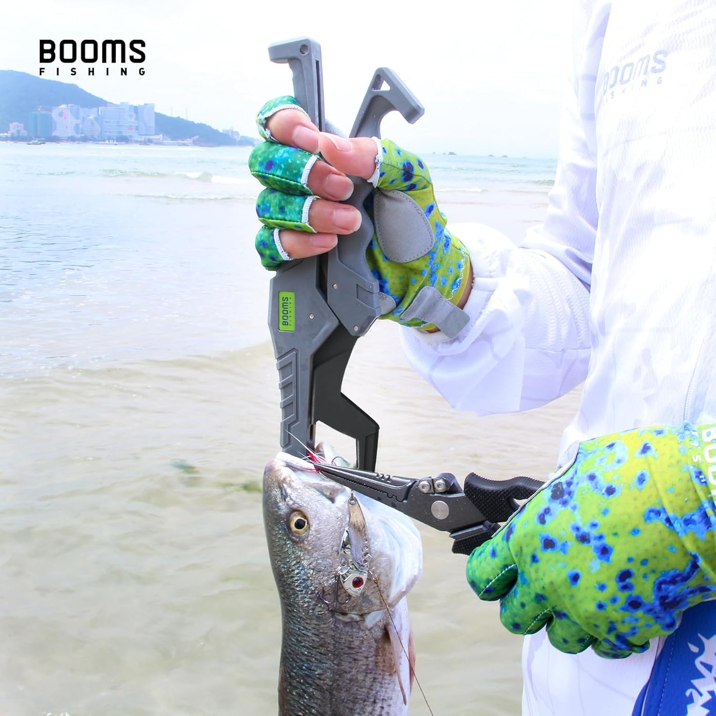 Booms Fishing G05 Fish Lip Gripper Saltwater, 9.4" Plastic Catfish Grippers Pliers, Fish Grabber Tool with Lanyard, Fish Grips for Kayak Fishing Accessories, Great Fish Holder for Caught Fish