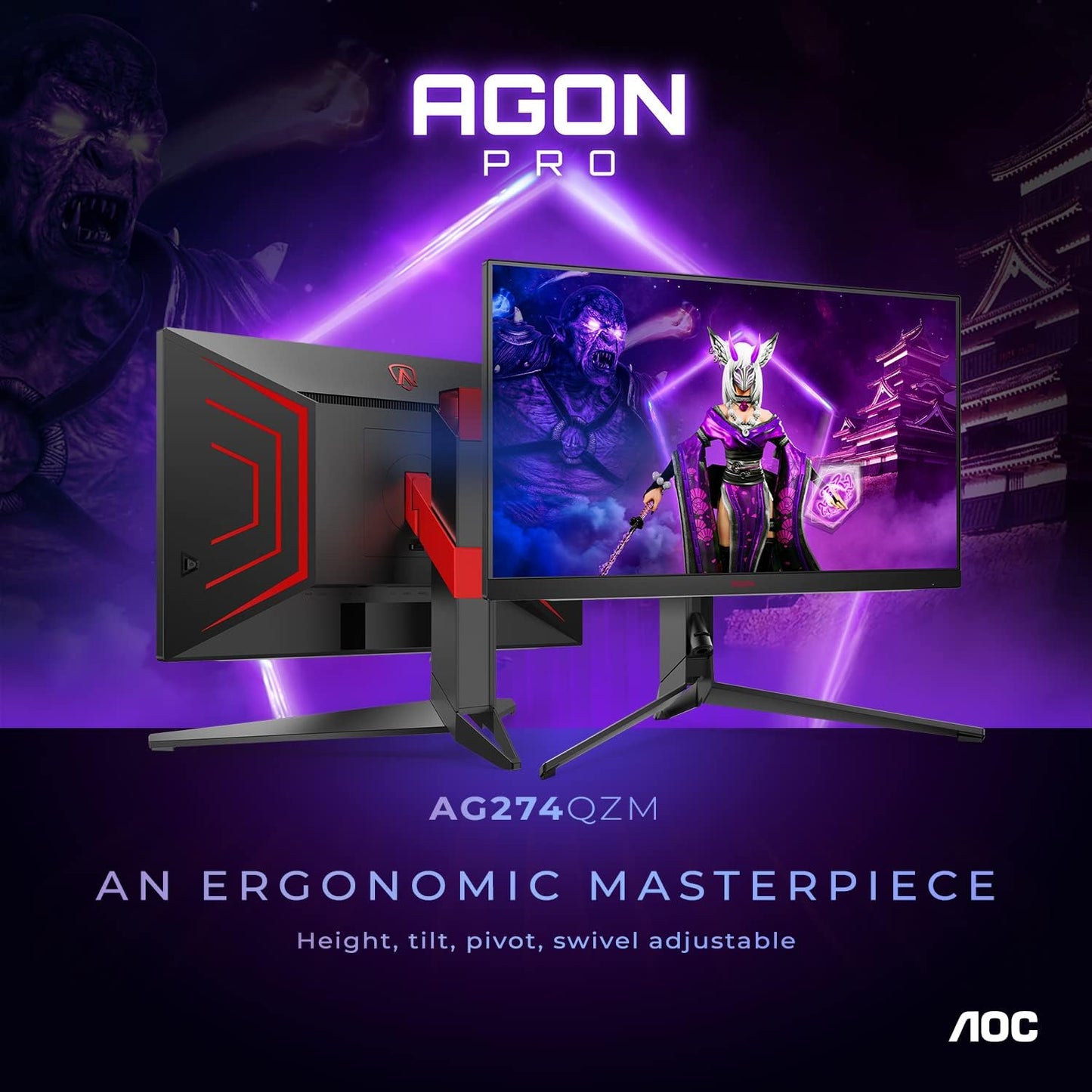 AOC Q27G3XMN 27" 2K QHD Gaming Monitor, 2560x1440, Mini LED, 180Hz, HDMI 2.0 x 1, DisplayPort 1.4 x1, Adaptive Sync, Xbox/PS5/Switch Ready, 3-Year Zero-Bright-dot