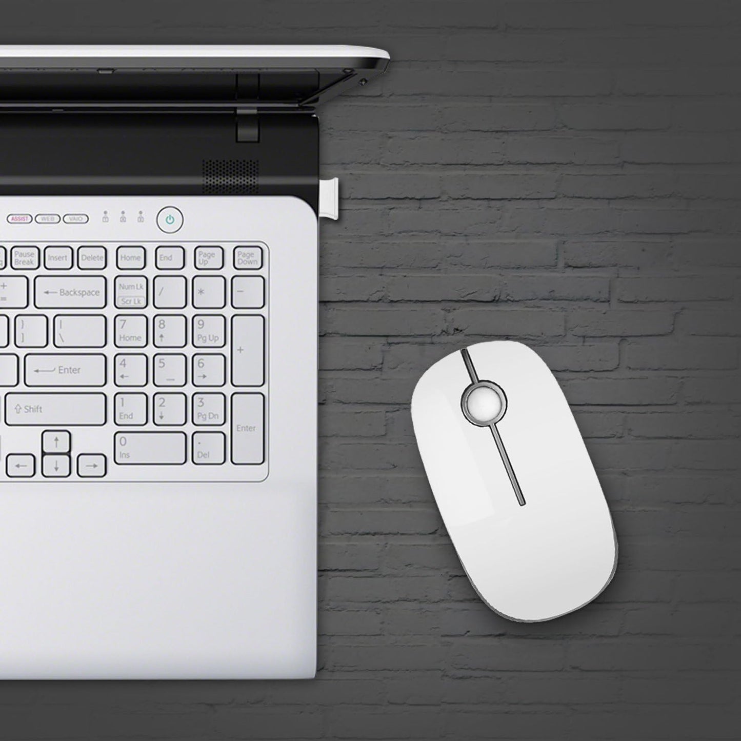 Wireless Mouse, Vssoplor 2.4G Slim Portable Computer Mice with Nano Receiver for Notebook, PC, Laptop, Computer (White and Silver)