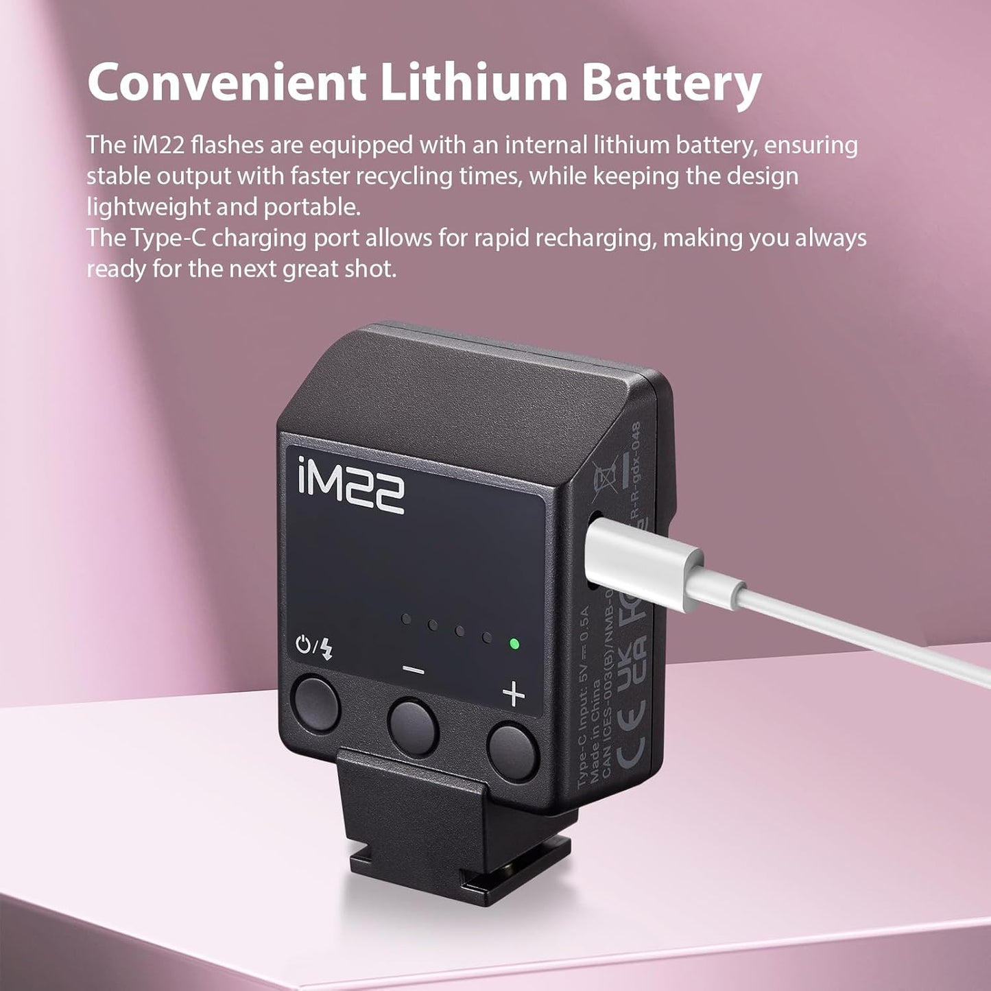 Godox iM20 Mini Flash On-Camera Speedlite with 5 Power Levels, 3s Recycle Time, 440 Full Power Flashes, Built-in Battery Replacement for Canon Nikon Sony Mirrorless Cameras