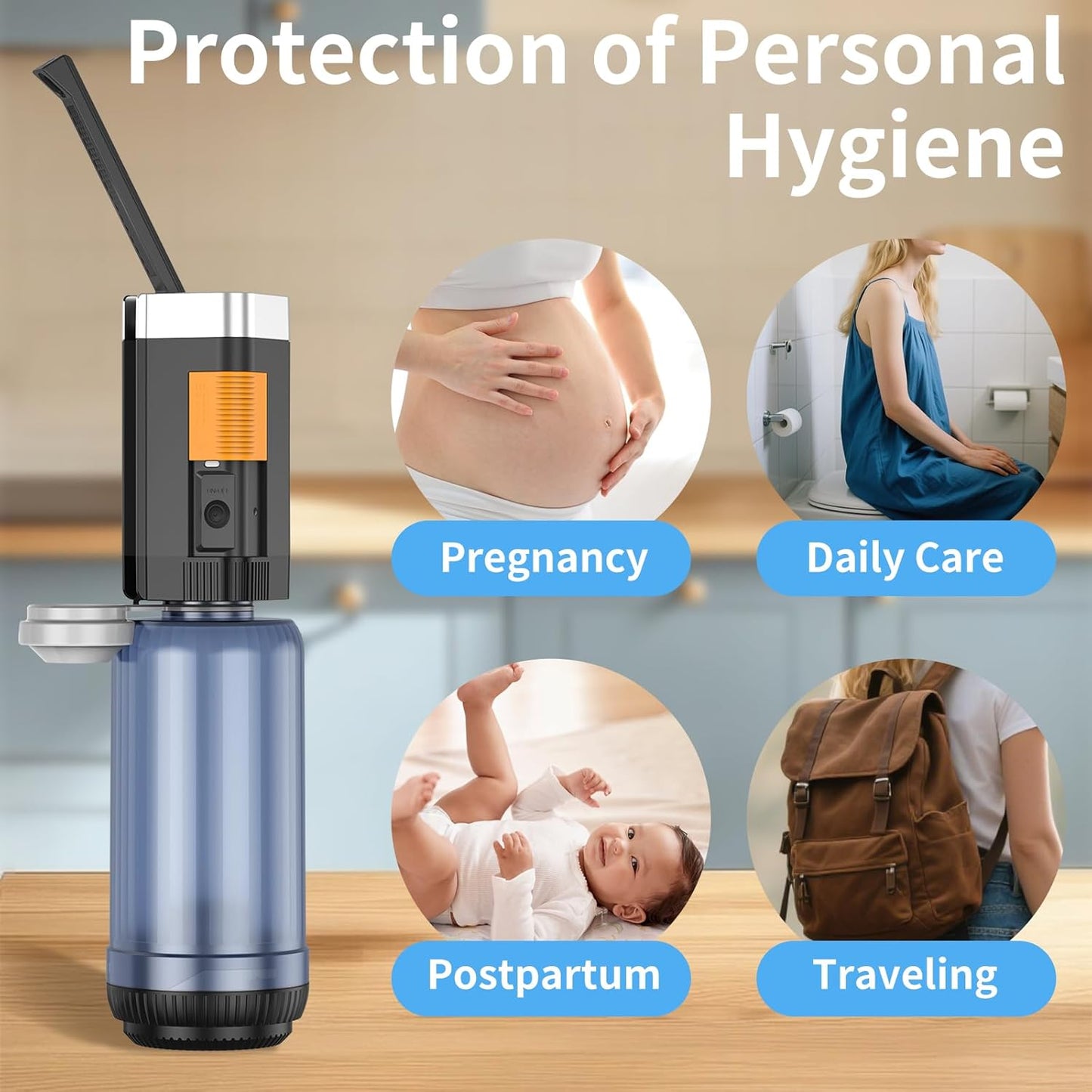 VITCOCO Rechargeable Portable Bidet for Travel, High Pressure Handheld Sprayer with IPX7 Waterproof, 400ml Travel Bidet with Anti-Mistouch Design for Women/Men, Postpartum Care, Hygiene Cleaning