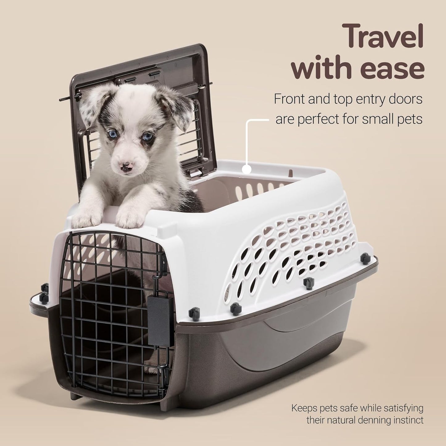 Petmate Two-Door Small Dog Kennel & Cat Kennel (Top Loading or Front Loading Pet Carrier, Great for Small Animals, Made with Recycled Materials, 24 inches in Length) For Pets up to 15 Pounds