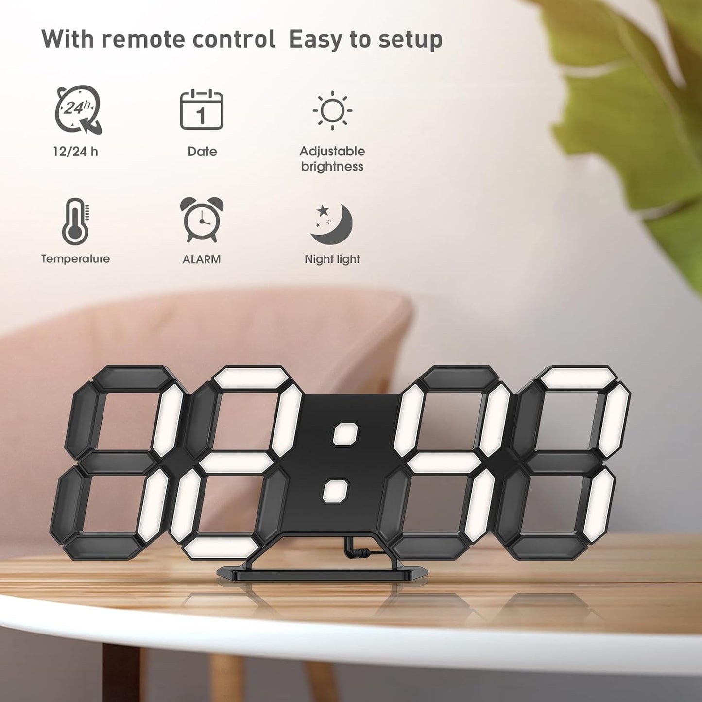 EDUP HOME 3D LED Wall Clock Desk Alarm Clock 7 Colors 9.7" with Remote Control, Digital Alarm Clock Adjustable Brightness Timer 12/24 Hr Time/Date/Temperature for Kid Bedroom/Kitchen/Office