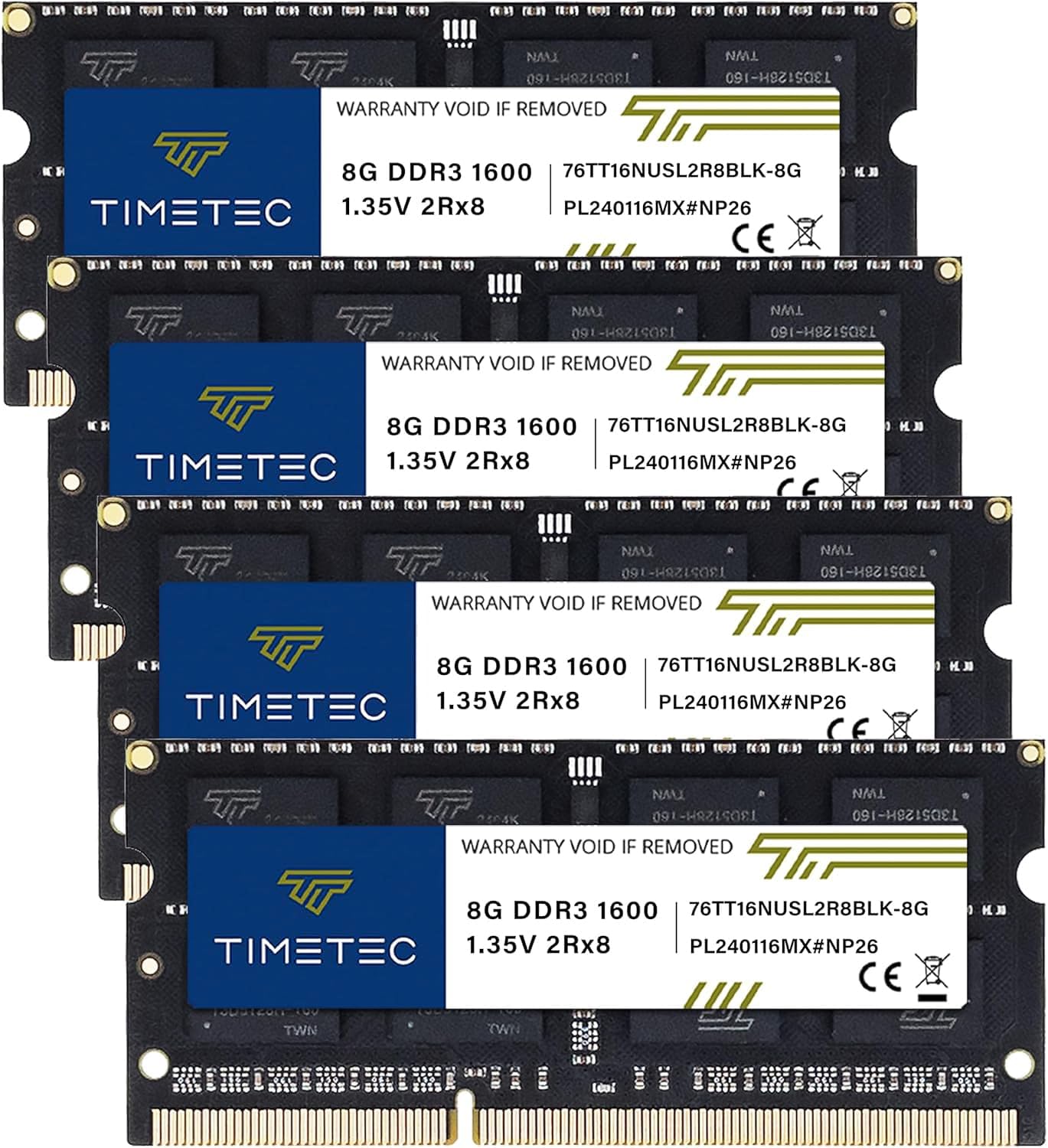 Timetec 16GB KIT(2x8GB) DDR3L / DDR3 1600MHz PC3L-12800 / PC3-12800 Non-ECC Unbuffered 1.35V / 1.5V CL11 2Rx8 Dual Rank 204 Pin SODIMM Laptop Notebook PC Computer Memory RAM Module Upgrade