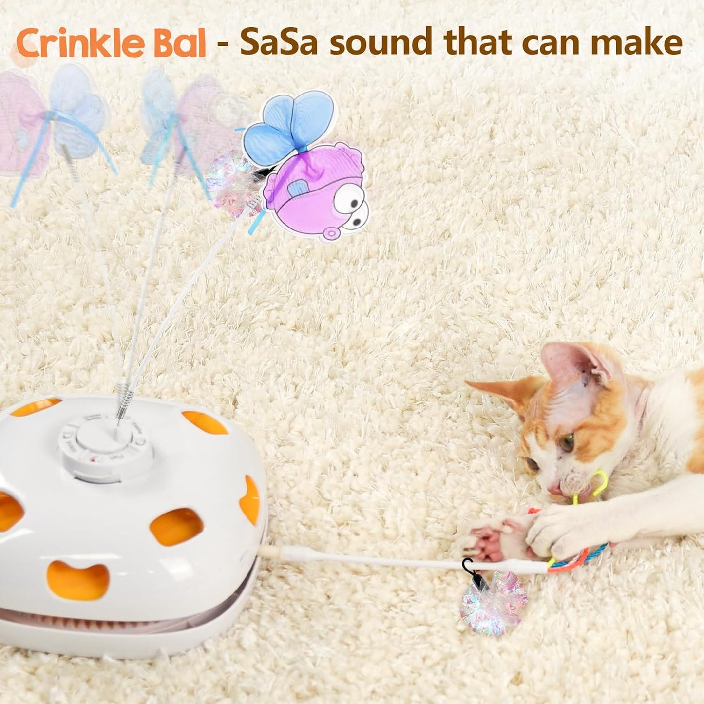 ORSDA Cat Toys Interactive, 4 in 1 Automatic Cat Toy, Hide and Seek, Whack a Mole, Magic Wand, Chasing Feather, with 4 Replacements, USB Rechargeable, for All Breed Sizes